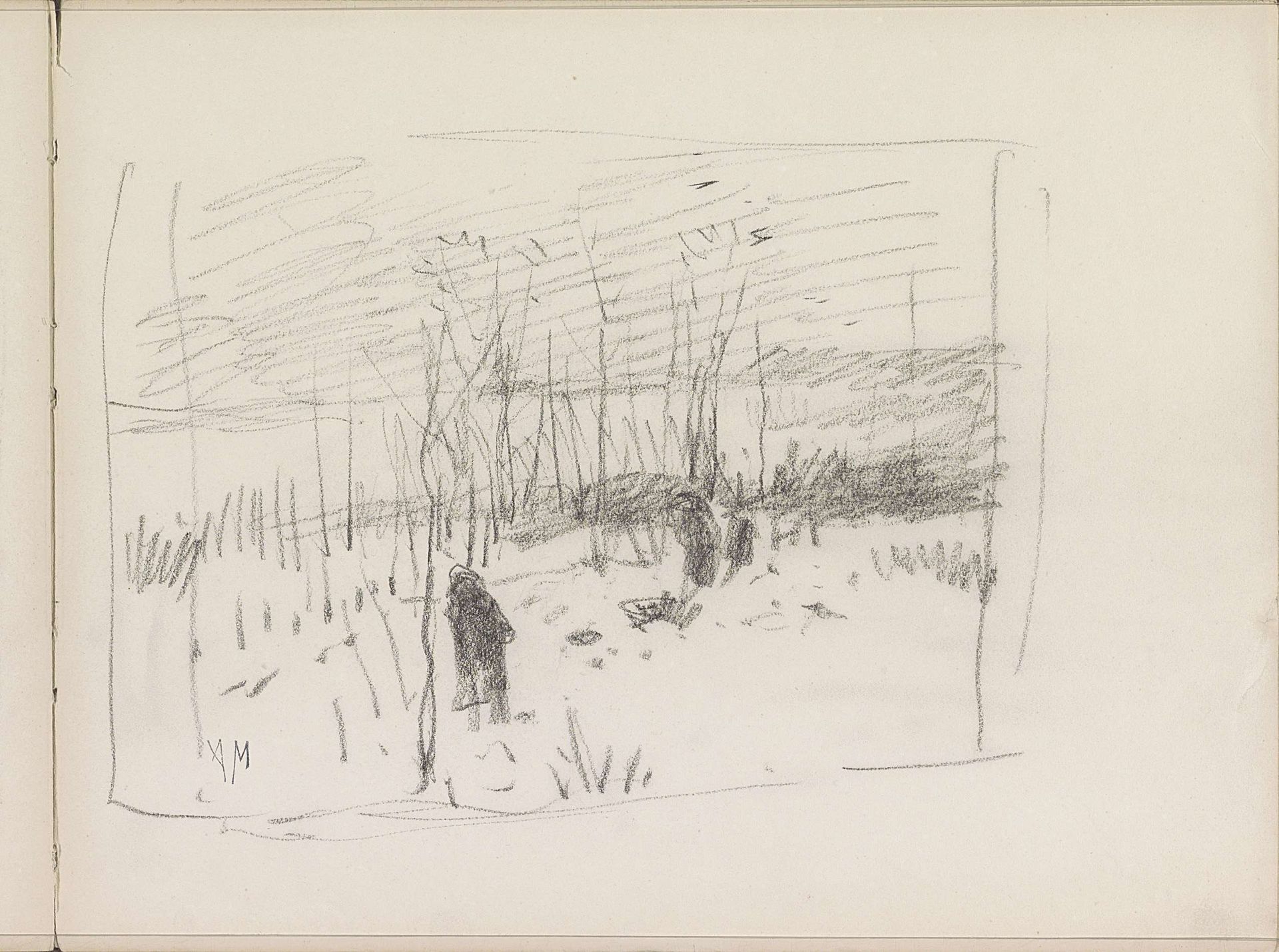 Figuren in een landschap aan een waterkant by Anton Mauve