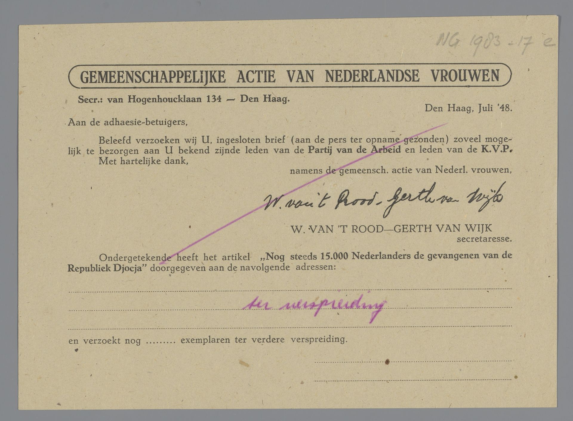 Formulier by W. van 't Rood-Gerth van Wijk