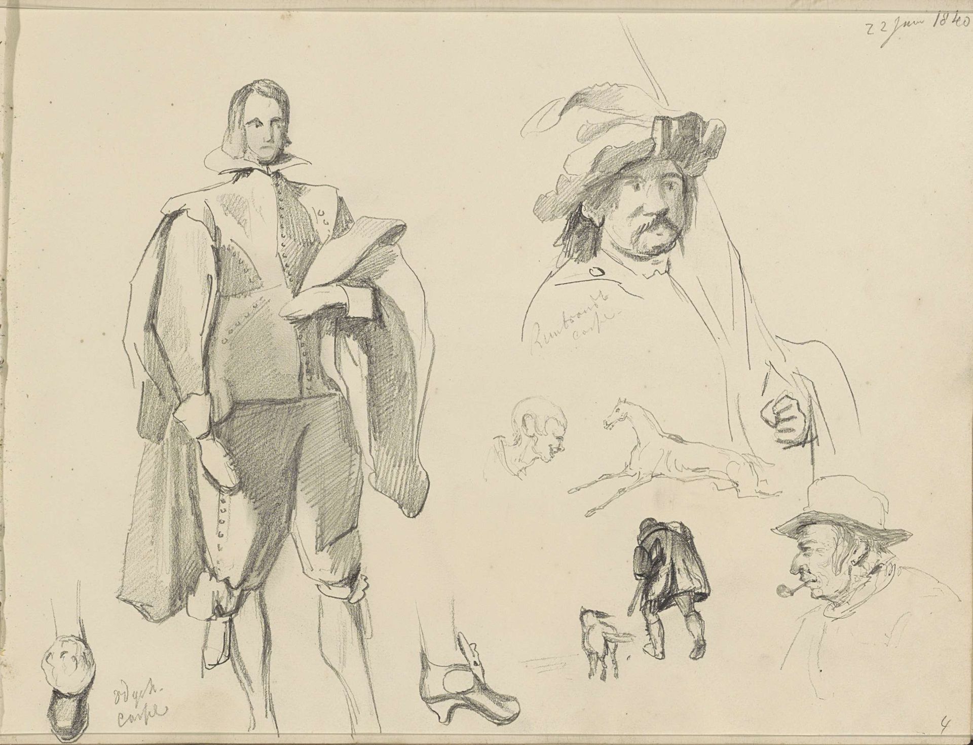 Paard, figuurstudies en een zelfportret naar Rembrandt by Johannes Tavenraat