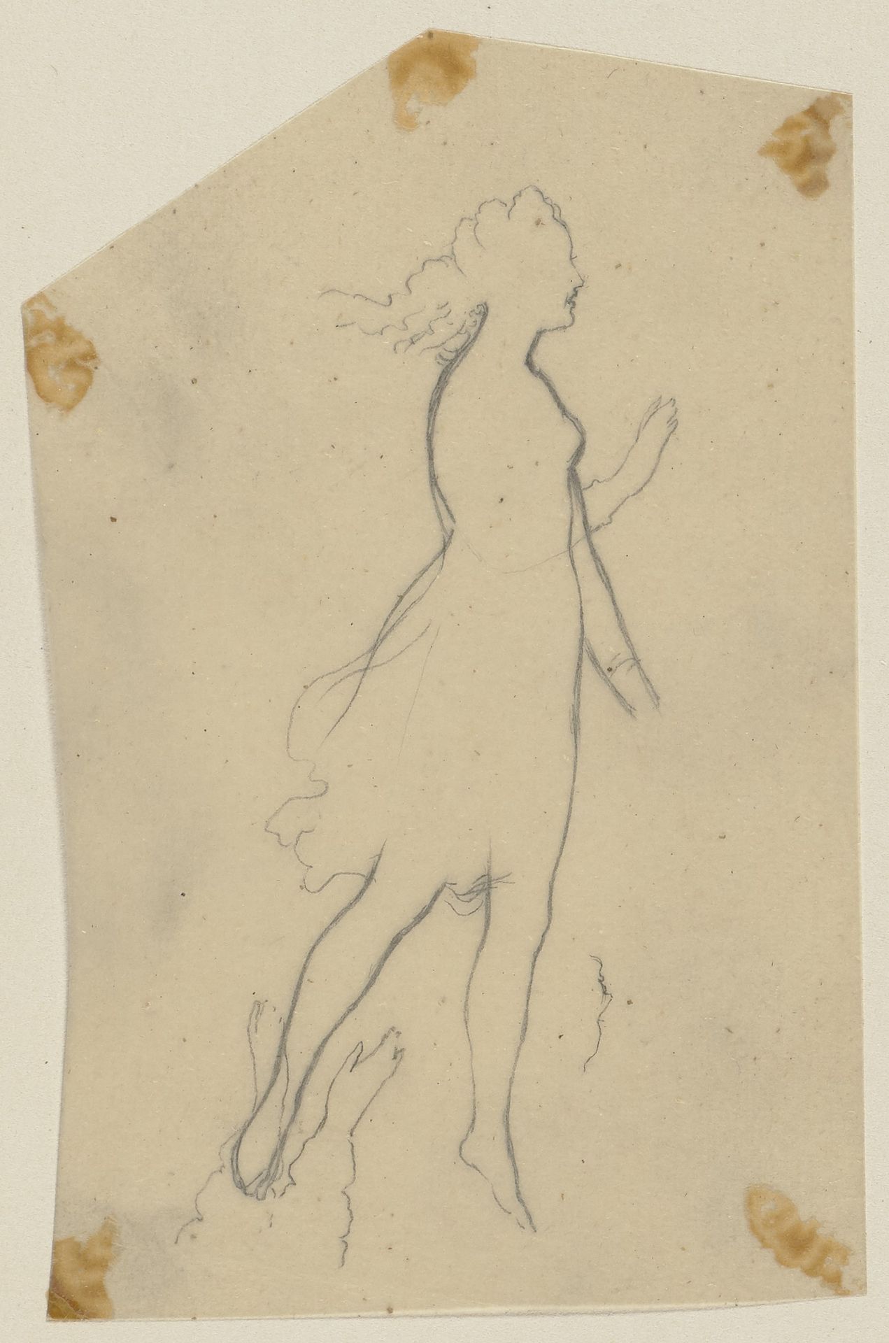 Titania, bekleidet und mit wehendem Haar, schwebend, nach rechts by Paul Konewka