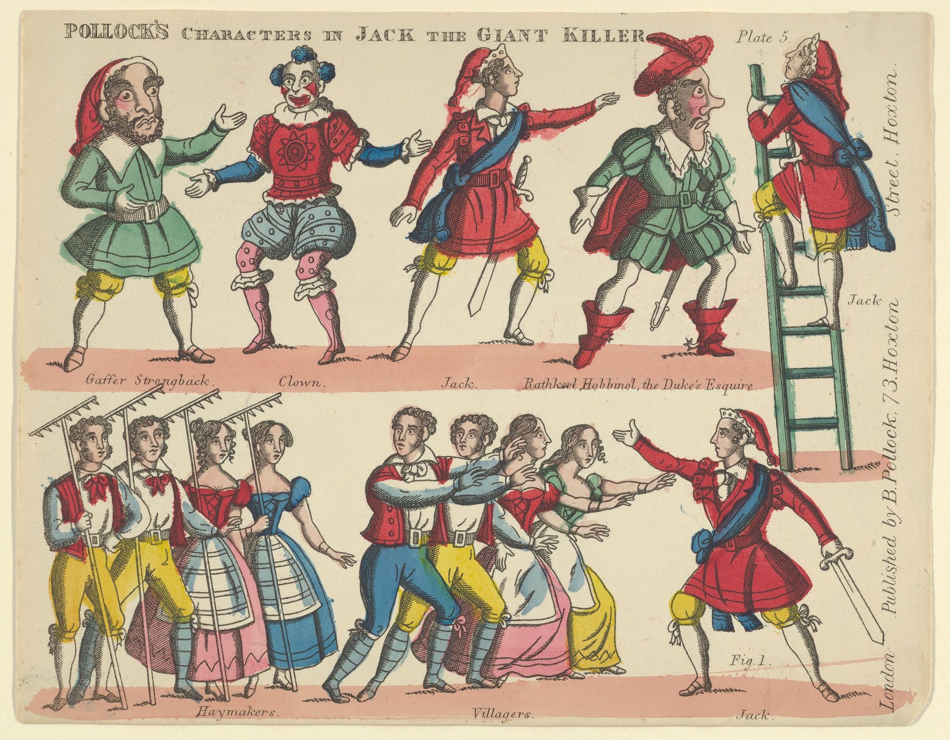 Characters, from Jack and the Giant Killer, Plate 5 for a Toy Theater by Benjamin Pollock