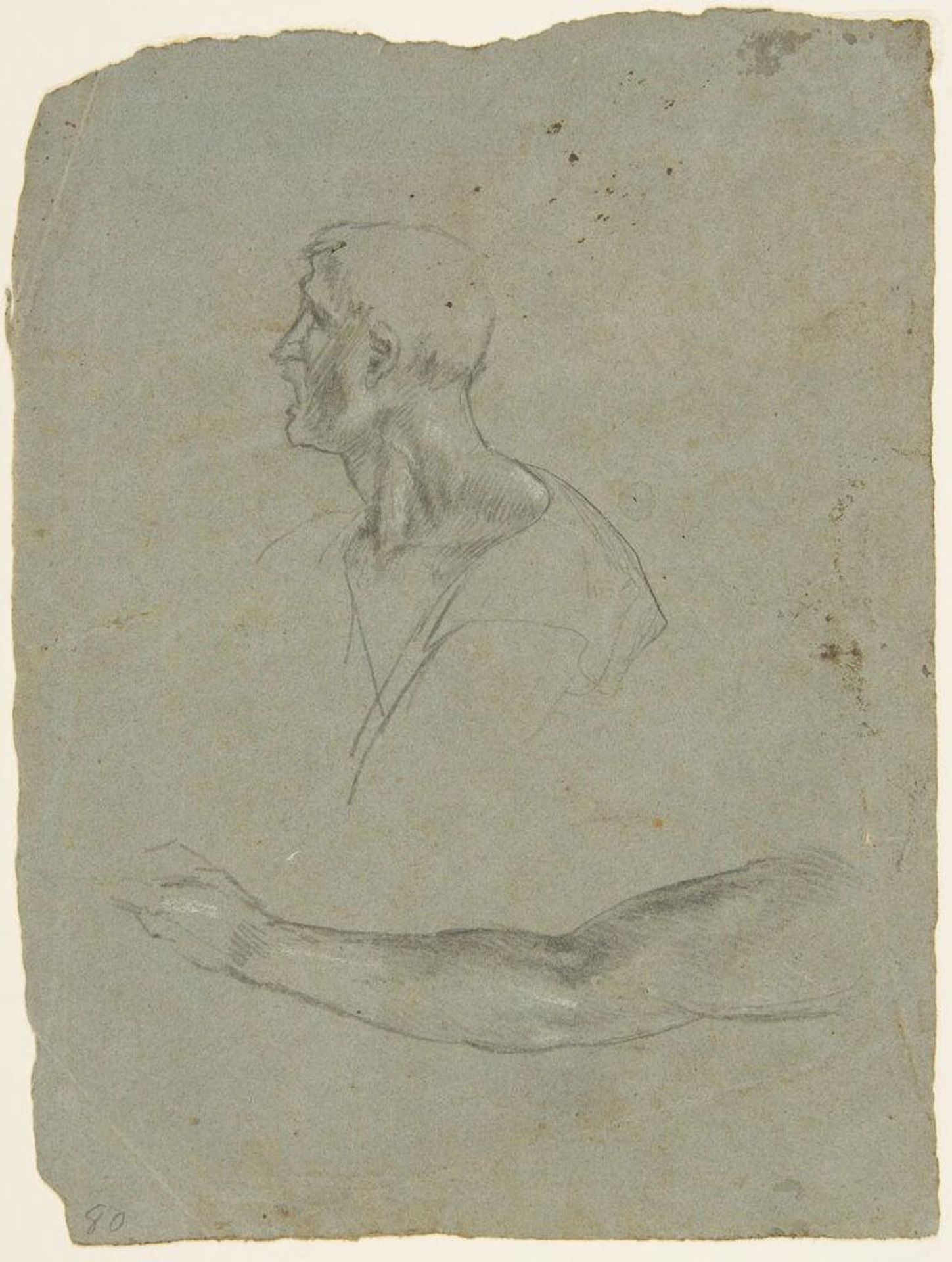 Male Head in Profile; Arm, for "Dead Man Revived..."; verso: Three Heads and Arm by Washington Allston