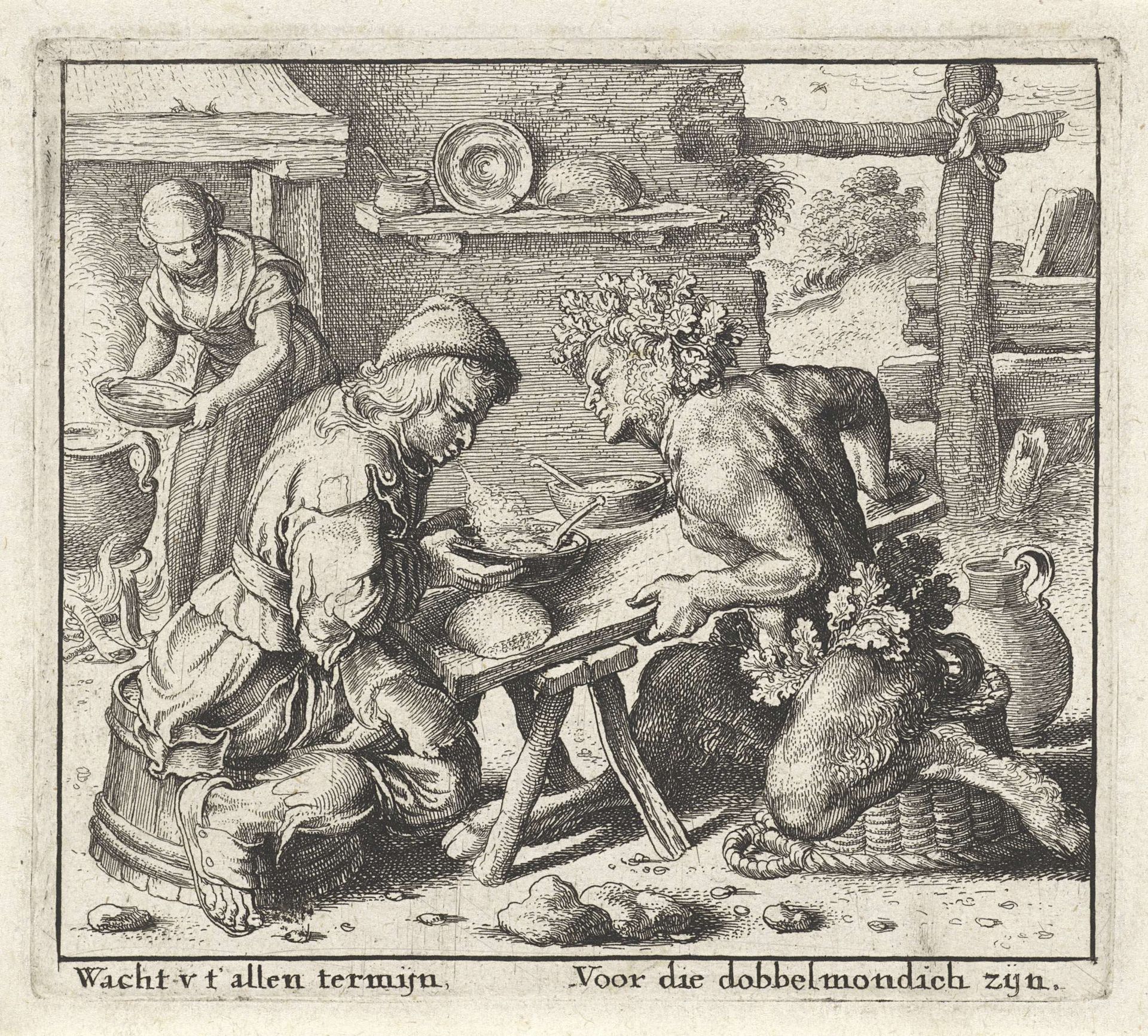 Fabel van de satyr en de boer by Wenceslaus Hollar