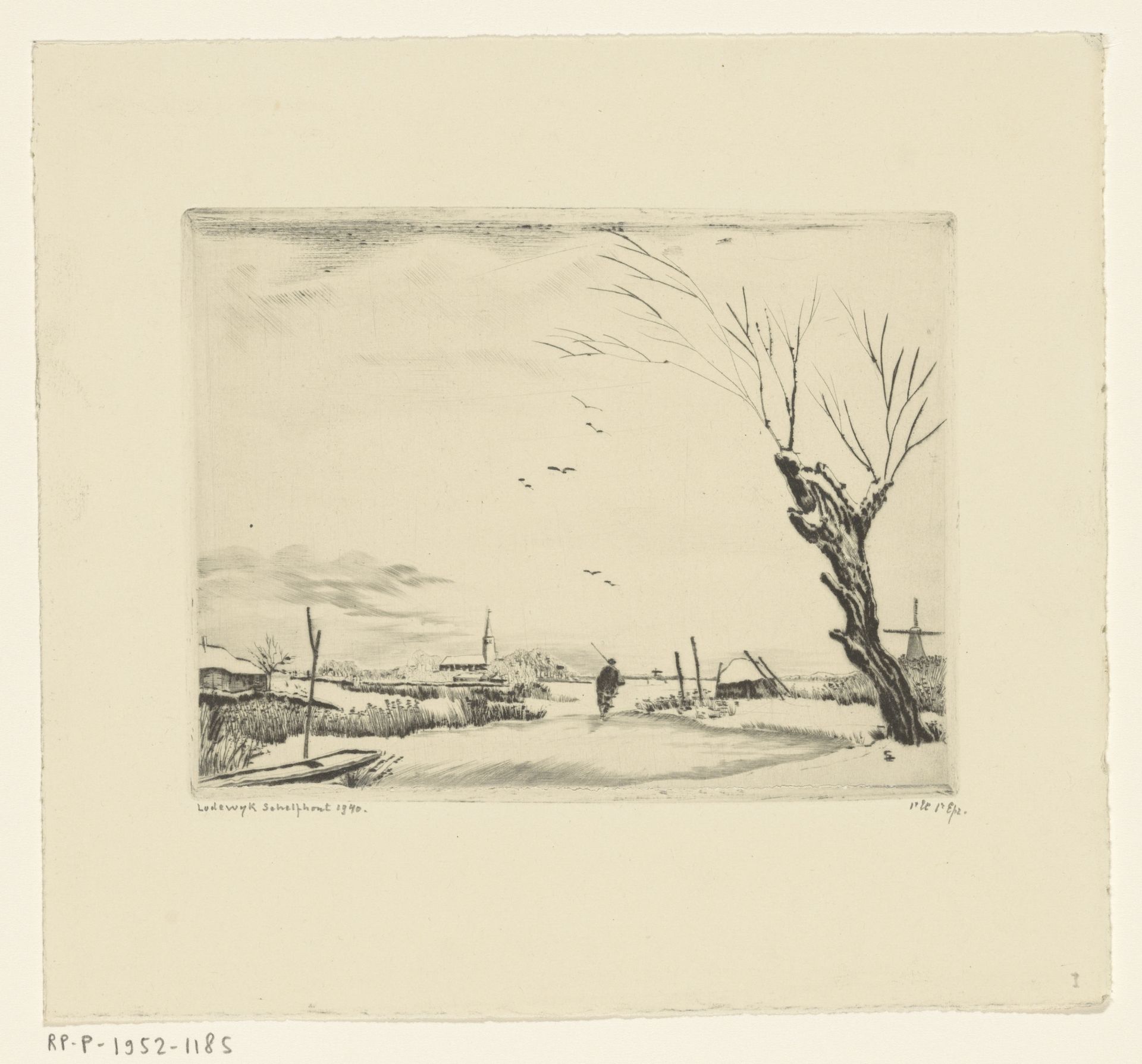 Schaatsende figuur op een sloot by Lodewijk Schelfhout