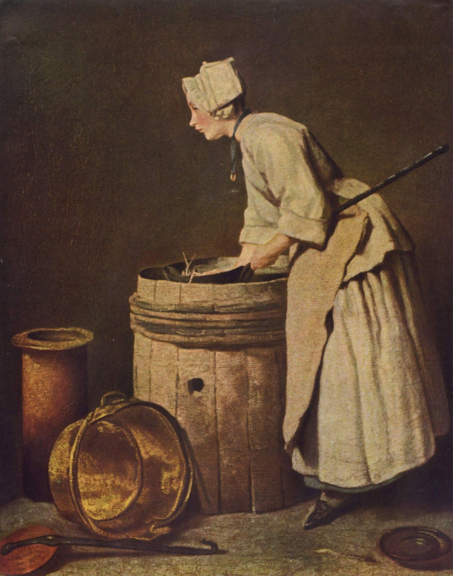 Frau, Geschirr scheuernd by Jean-Baptiste-Simeon Chardin