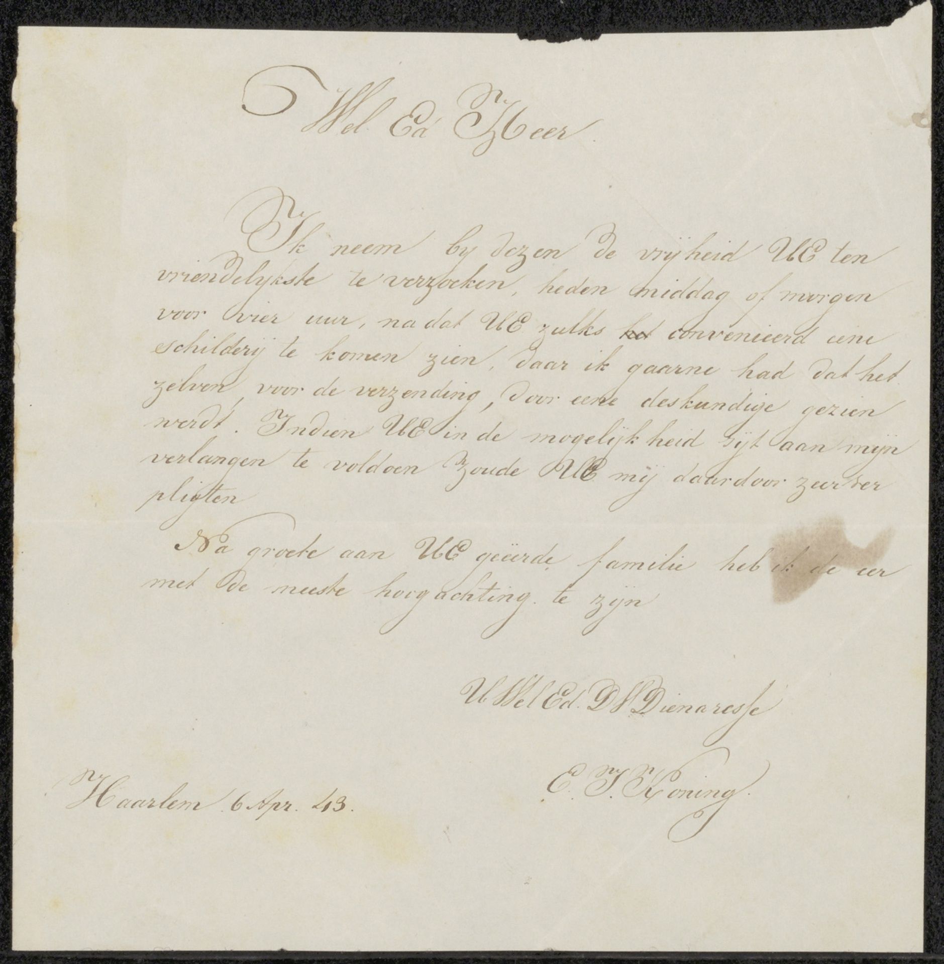 Brief aan anoniem by Elisabeth Johanna Koning