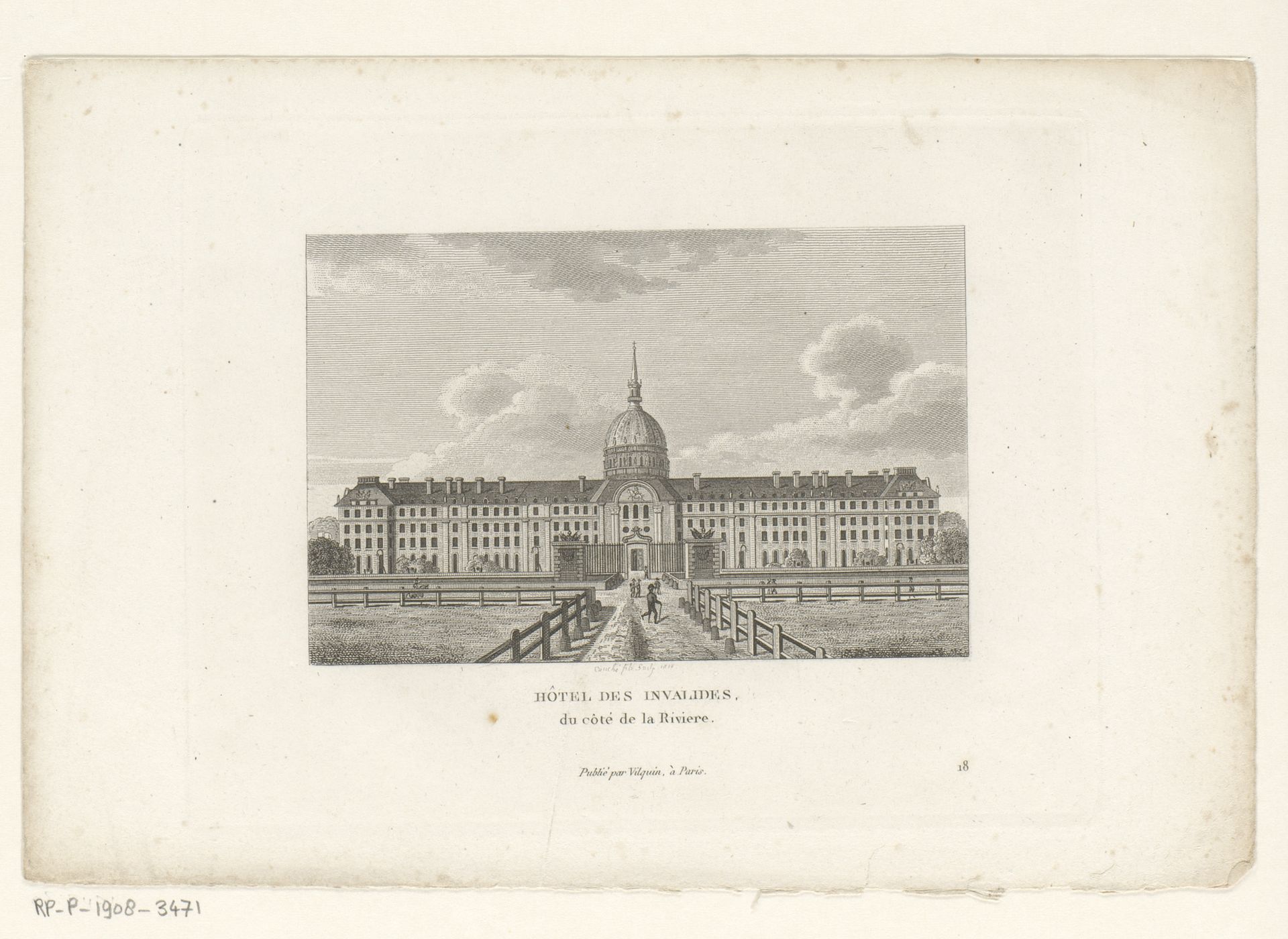 Gezicht op het Hôtel des Invalides te Parijs by François Louis Couché