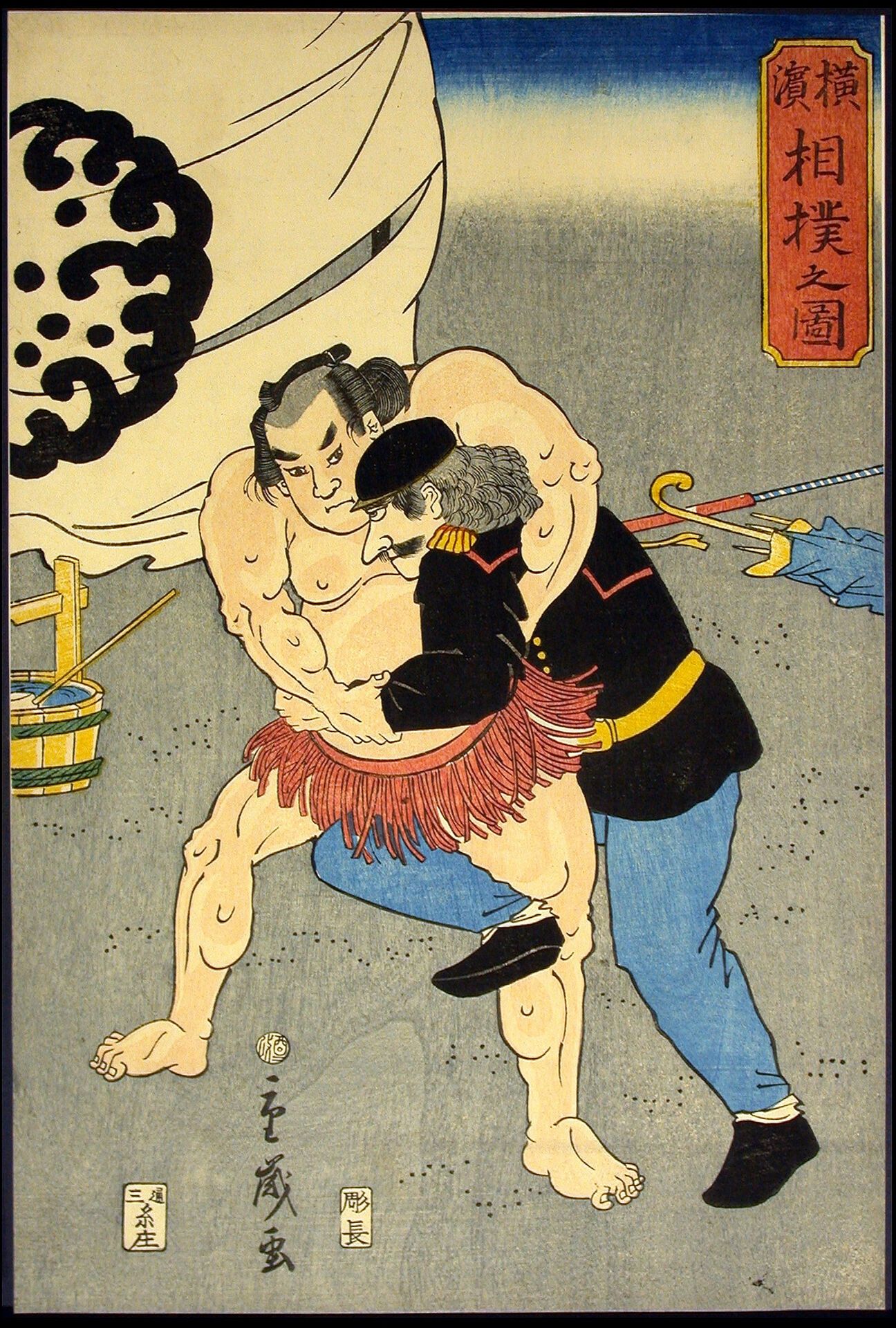 Picture of a Sumo Wrestling Match in Yokohama (Yokohama sumo no zu) by Shigetoshi