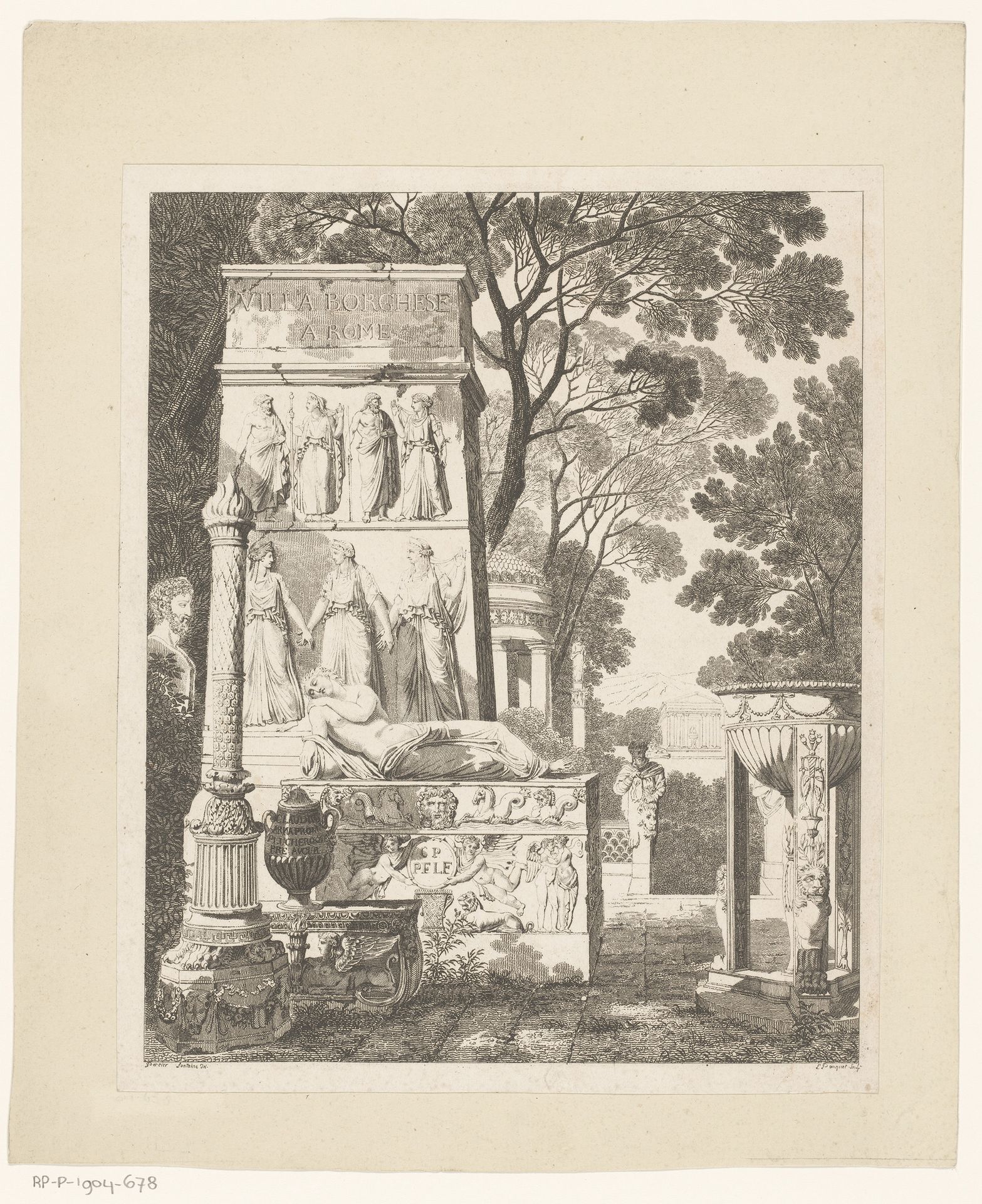 Gezicht op ruïnes bij Villa Borghese by L. Pouquet