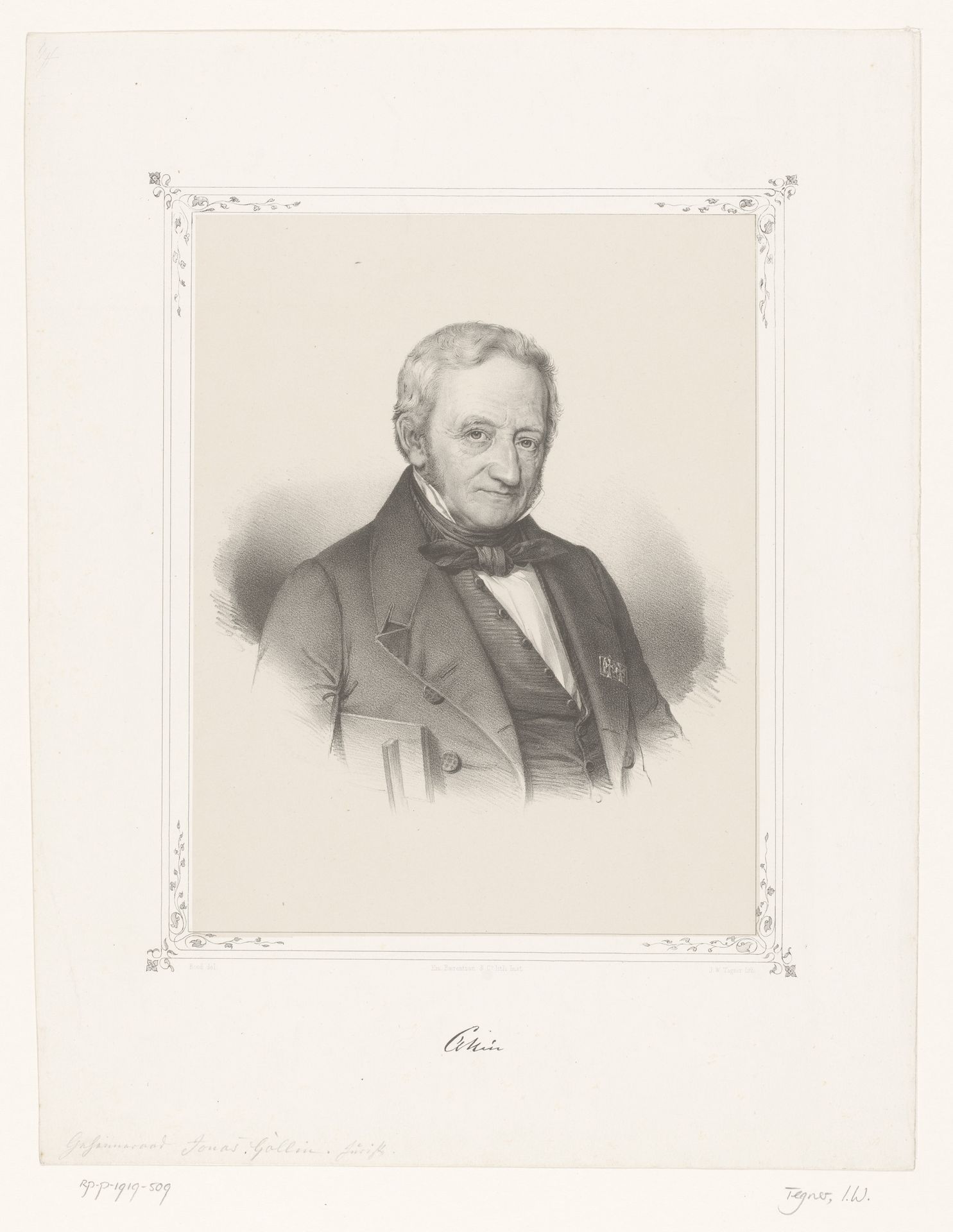 Portret van een onbekende man, mogelijk Jonas Gollin by Isaac Wilhelm Tegner