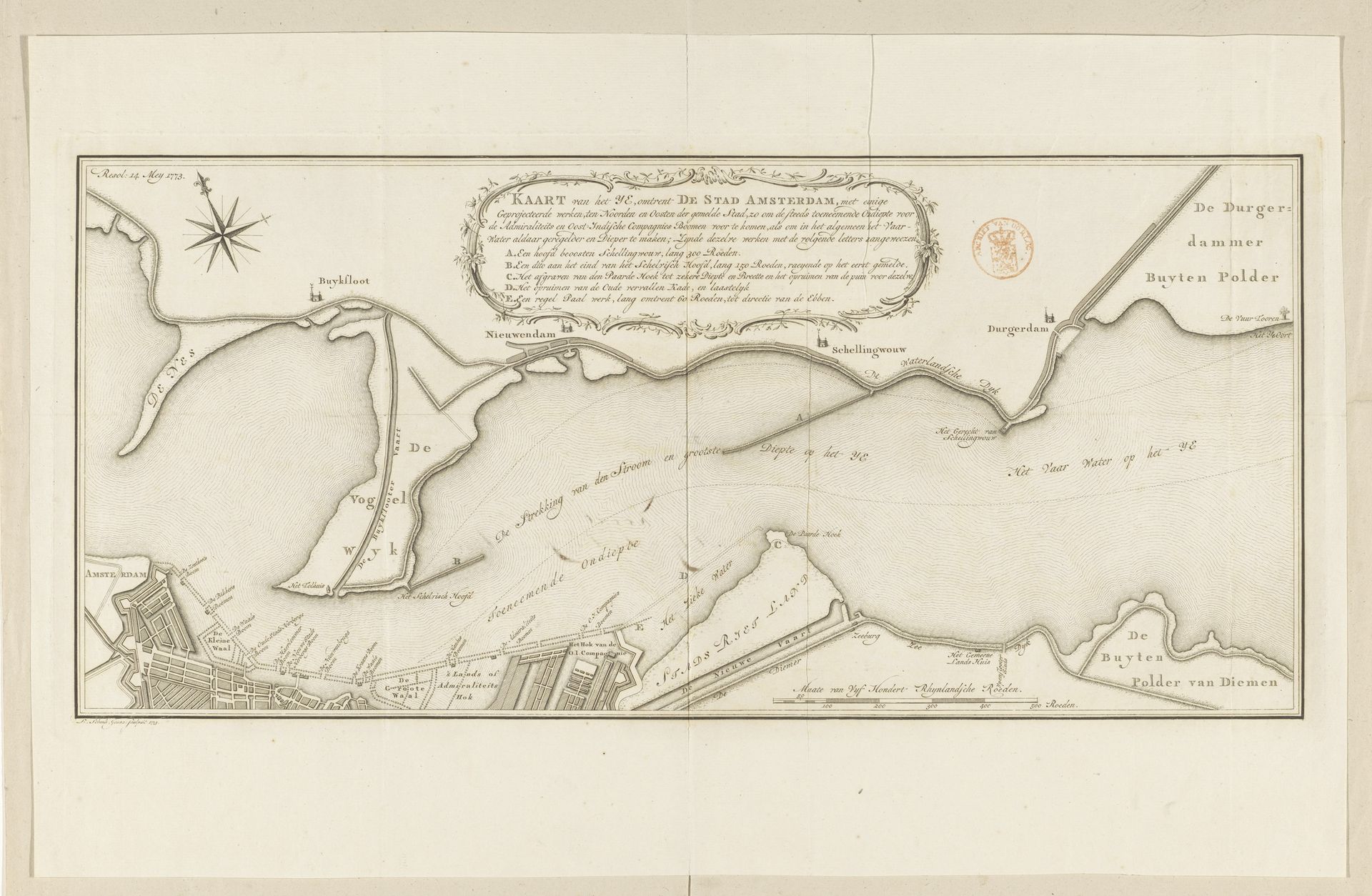 Kaart van het IJ bij Amsterdam by Leonardus Schenk Jansz