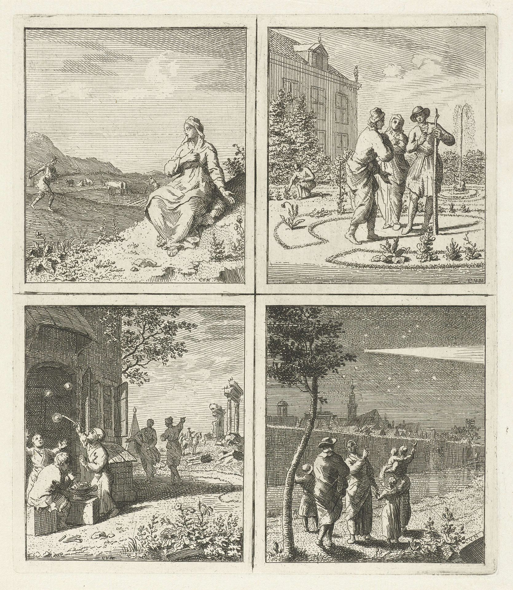 De zaaier / Stadstuin / Vergankelijkheid / Sterren kijken by Cornelis van Noorde