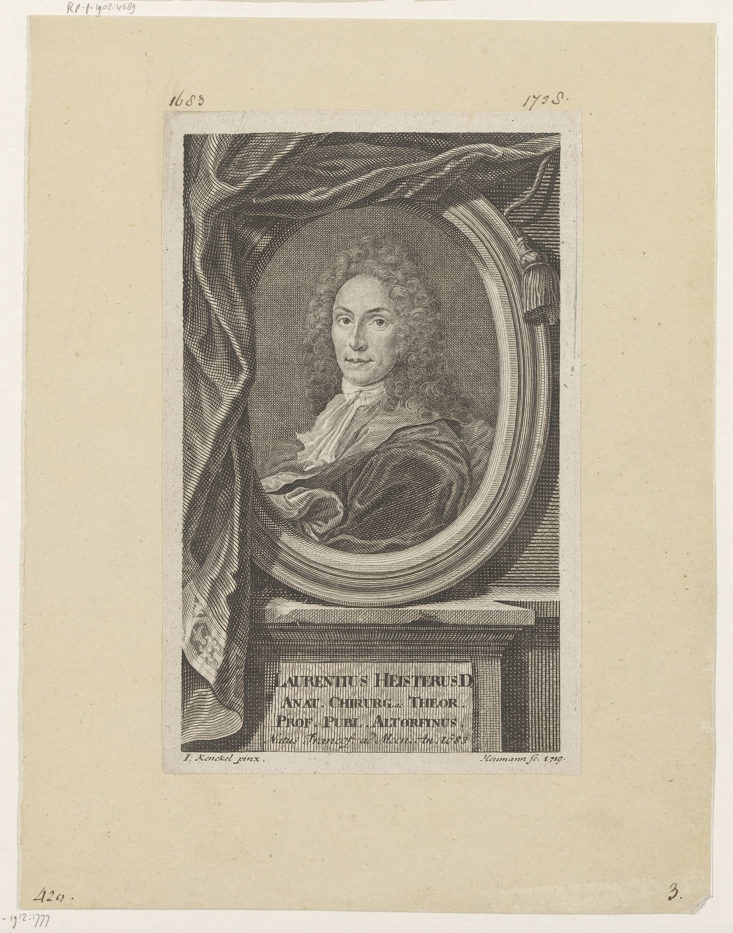 Portret van Lorenz Heister by Georg Daniel Heumann
