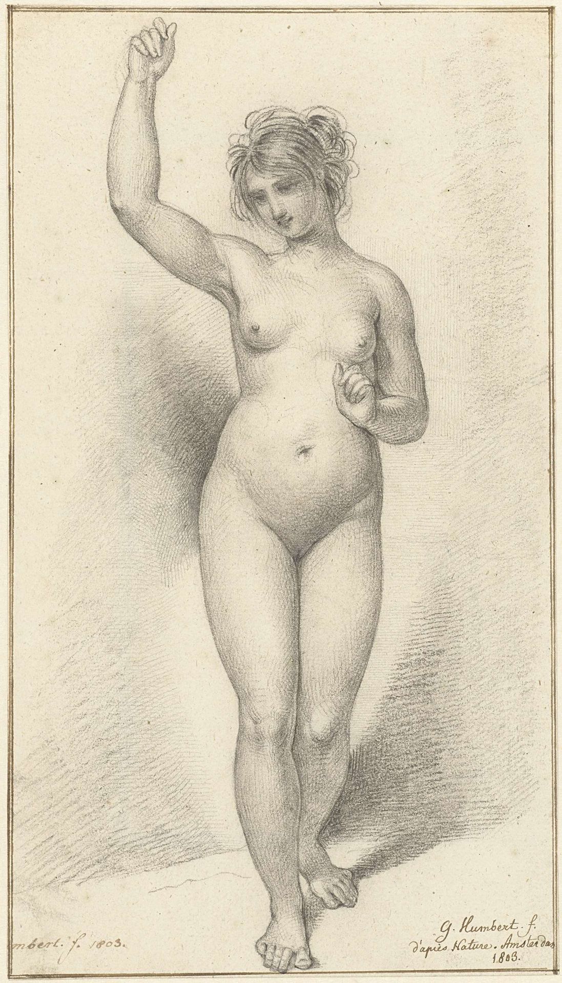 Standing Female Nude, with Raised Right Arm by David-Pierre Giottino Humbert de Superville