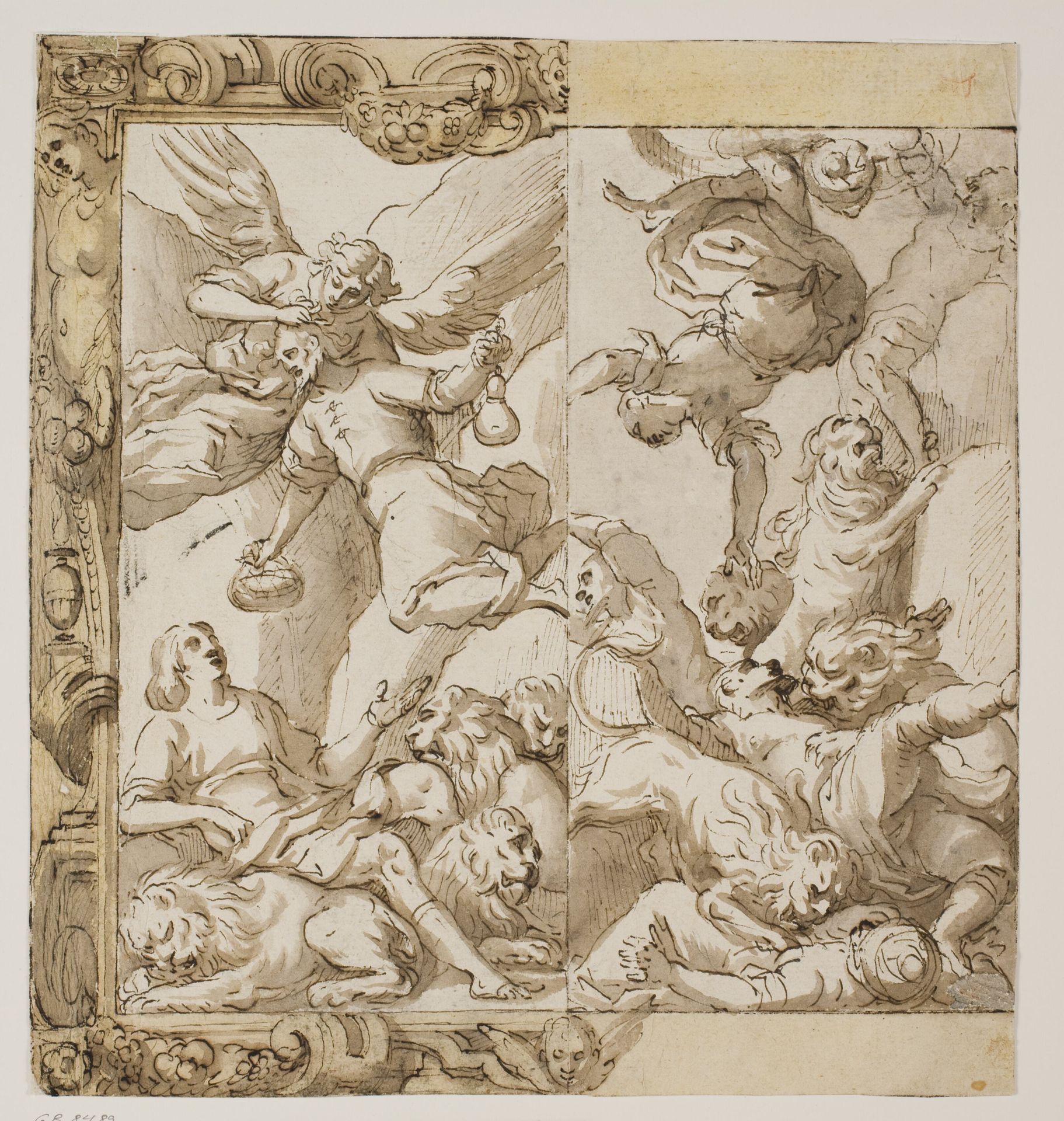 Daniel in the lions’ den in an elaborate frame by Antonio Aliense