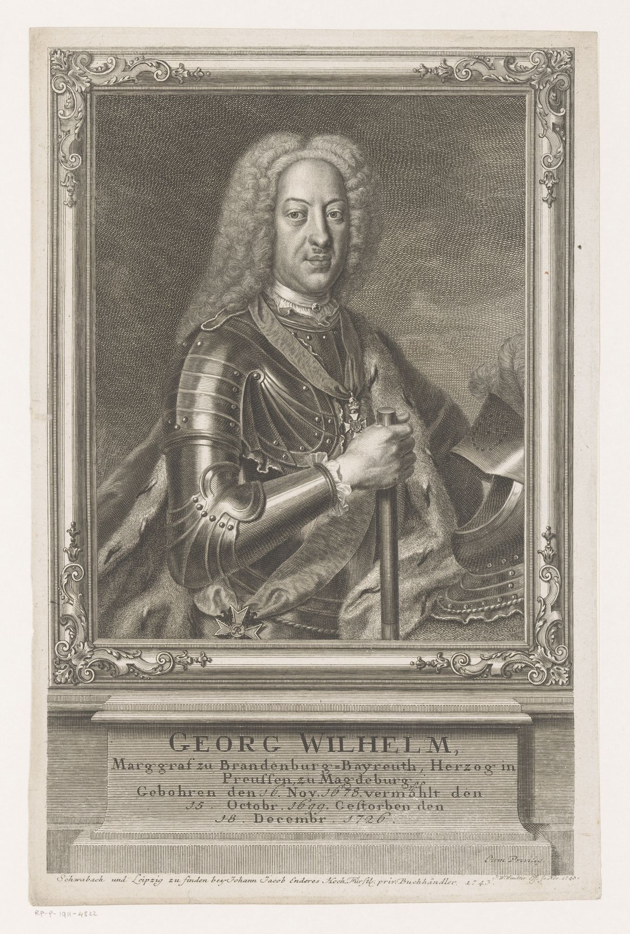 Portret van Georg Wilhelm von Brandenburg-Bayreuth by Johann Wilhelm Windter