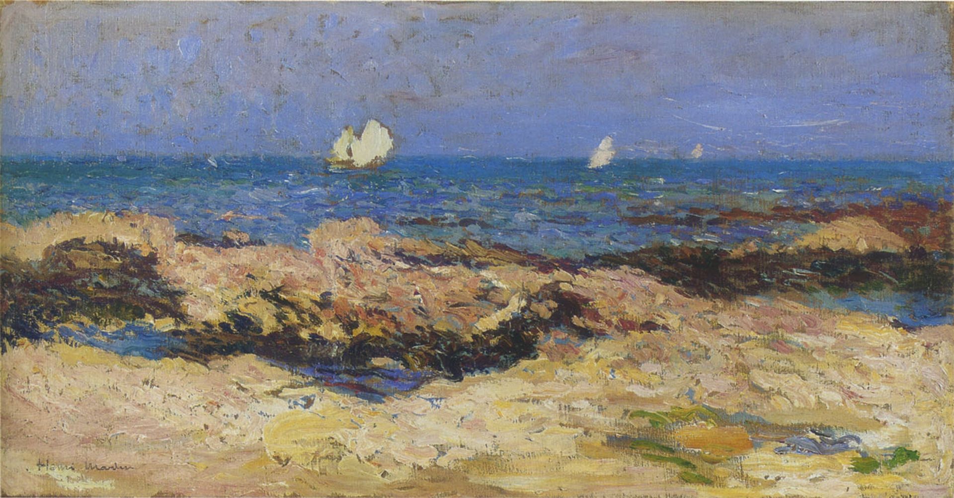 Sailboats near the coast by Henri Martin