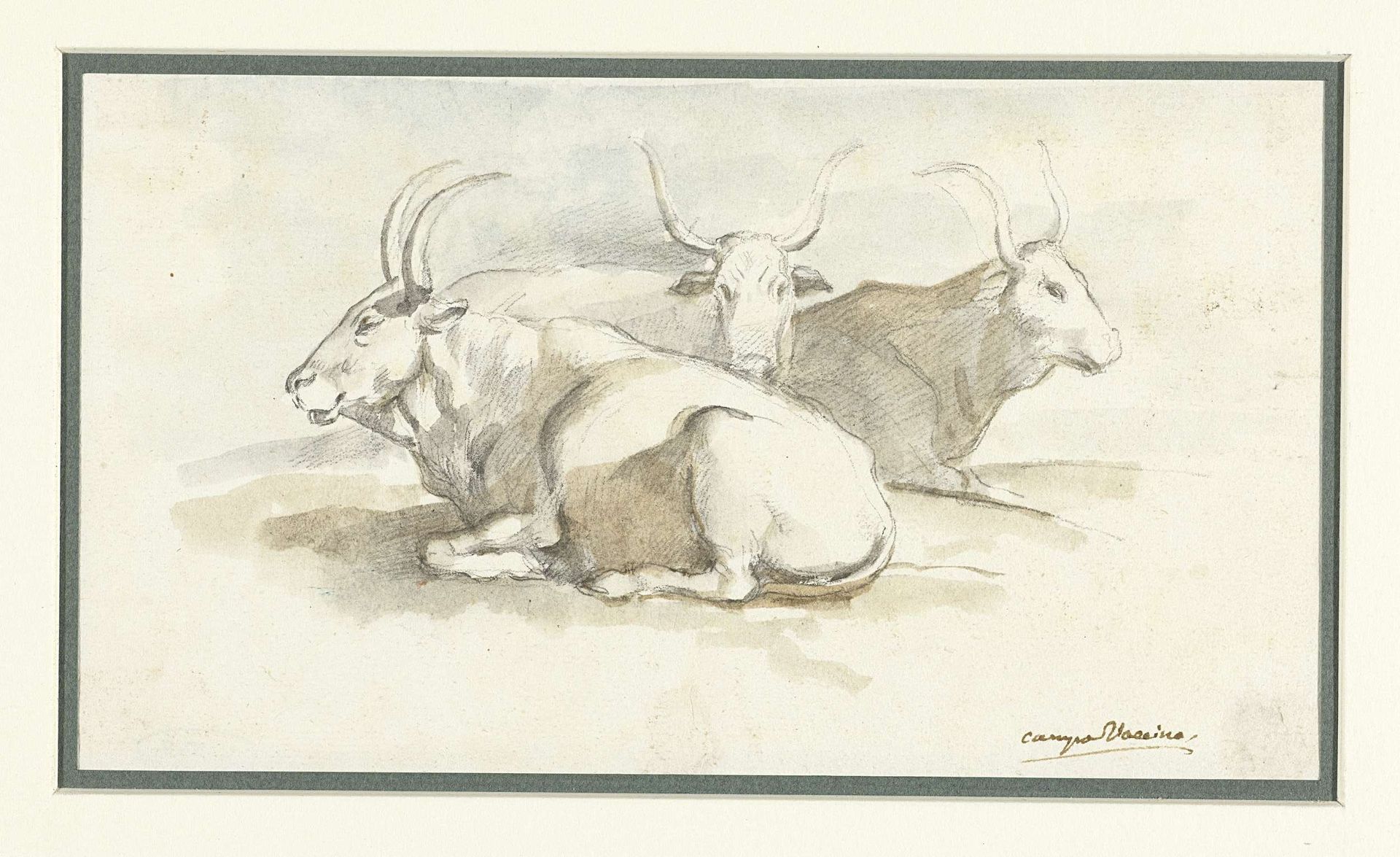 Drie buffels op het Forum liggende by Etienne de Lavallée-Poussin