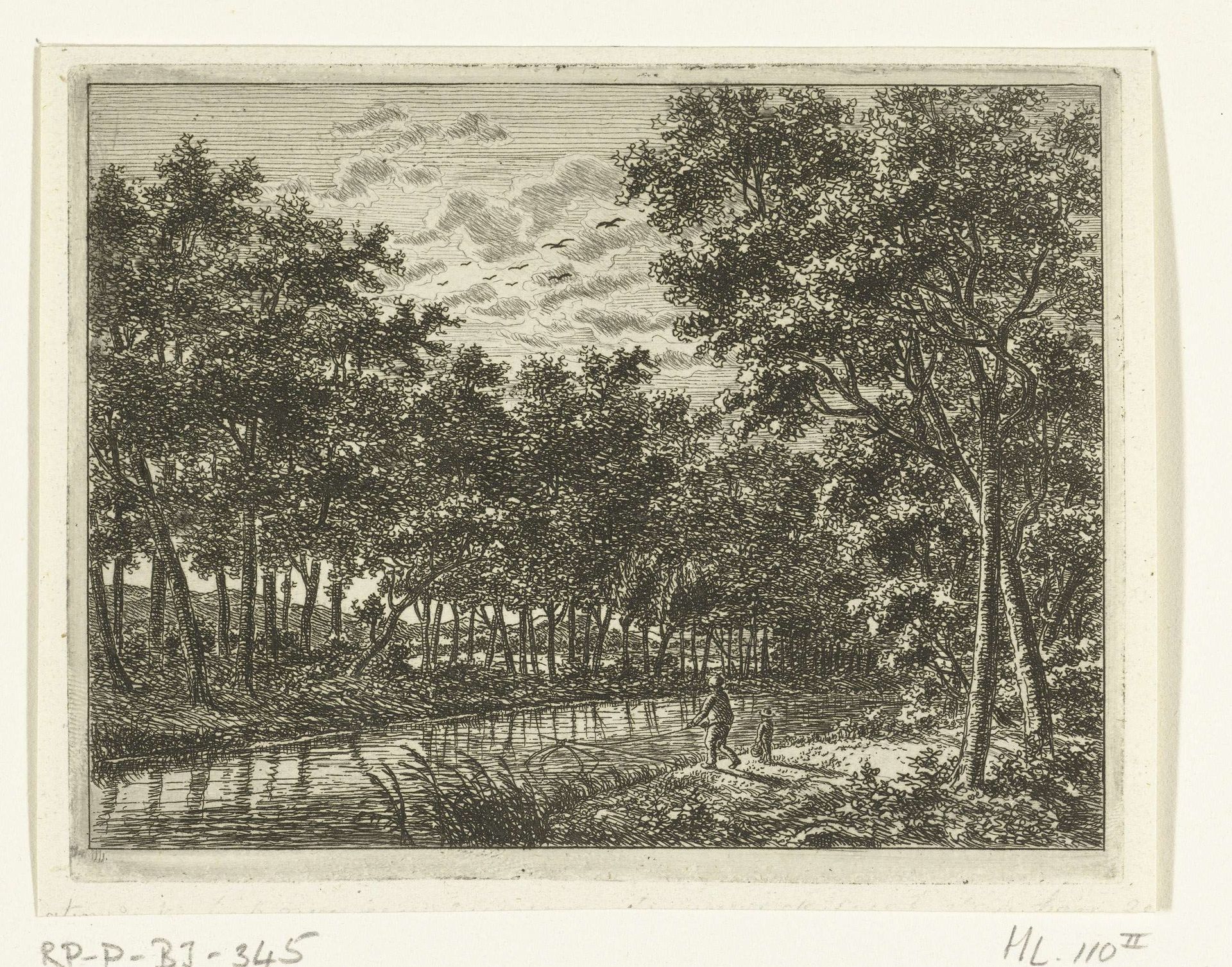 Rivierlandschap met visser en jongetje by Ernst Willem Jan Bagelaar