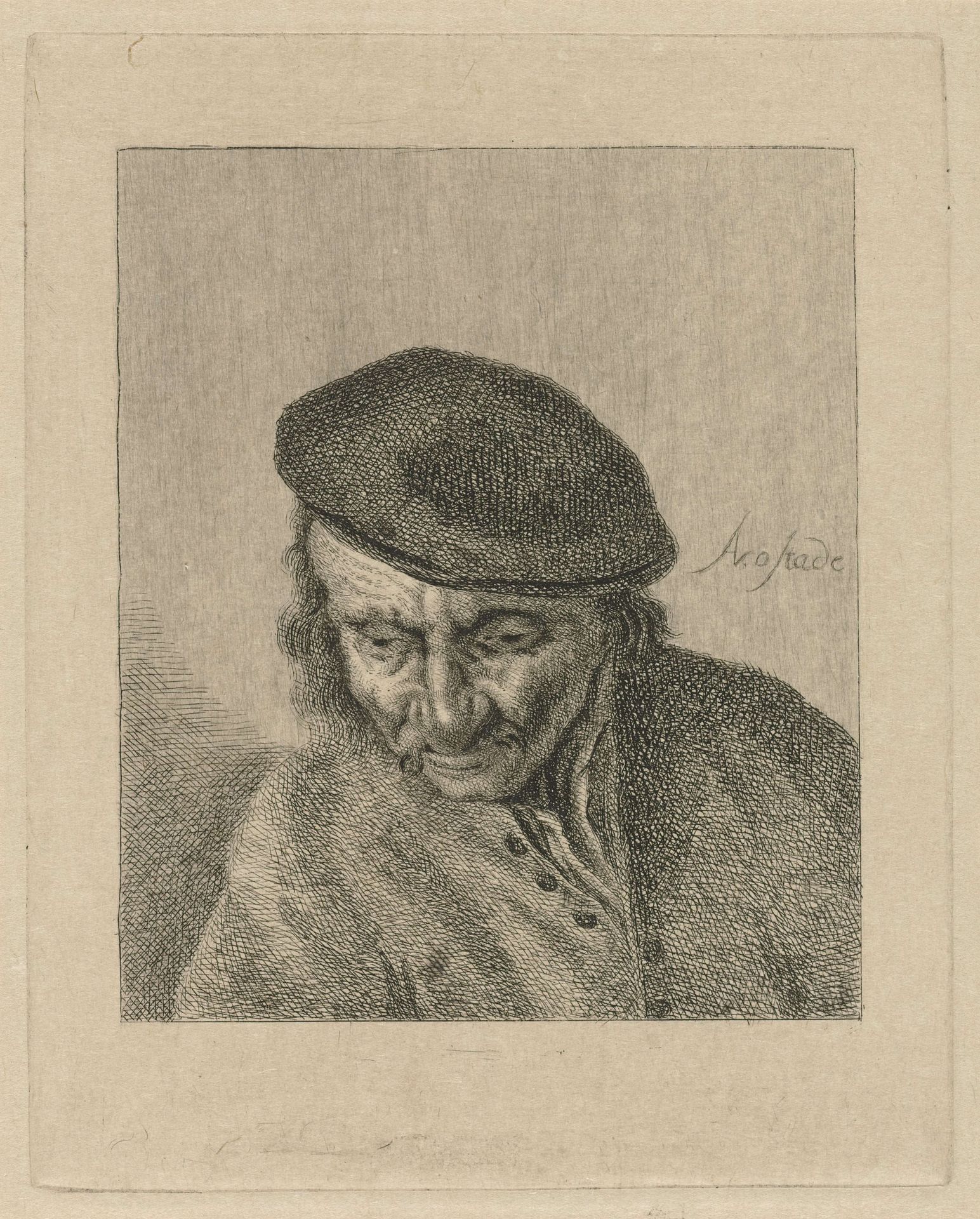 Neerziende man met pet by Pieter de Mare