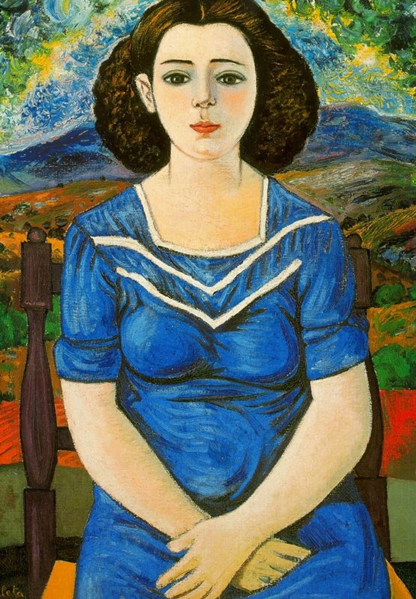 Portrait of seated brunette by Rafael Zabaleta