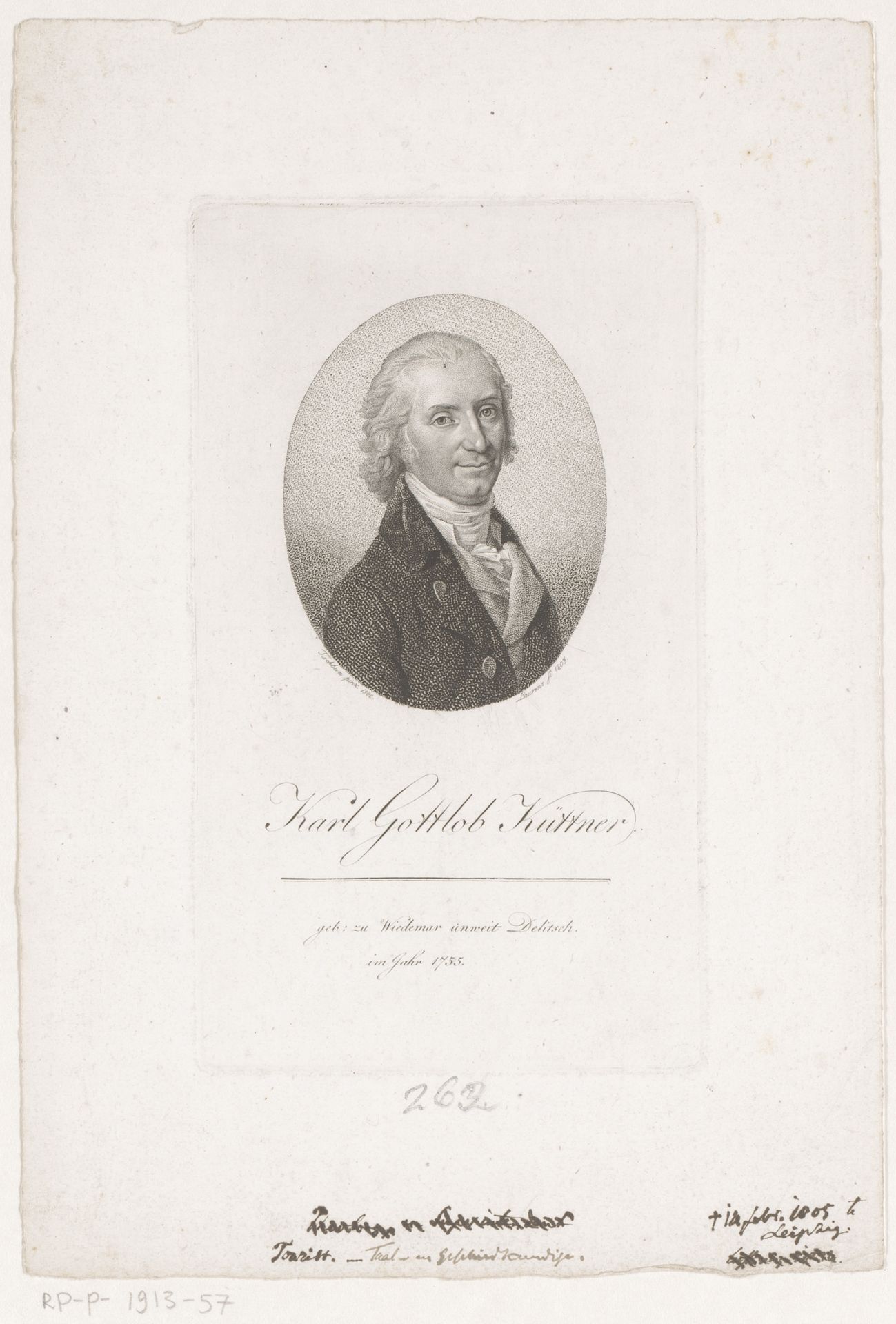 Portret van Carl Gottlob Küttner by Johann Daniel (II) Laurenz
