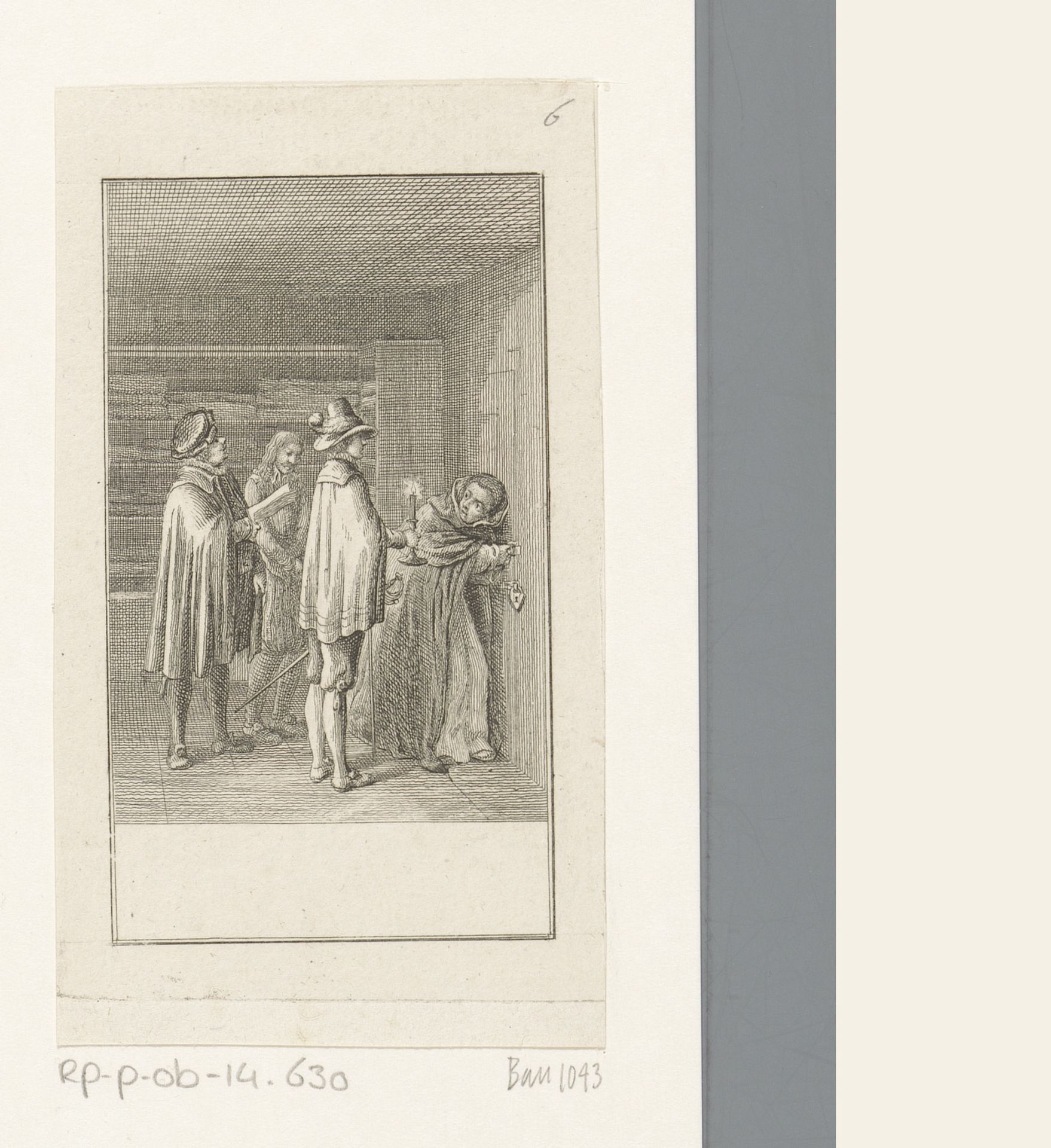Gil Blas, Don Raphael en Ambrosio, vermomd als inquisiteurs, bestelen Samuel Simon by Daniel Nikolaus Chodowiecki