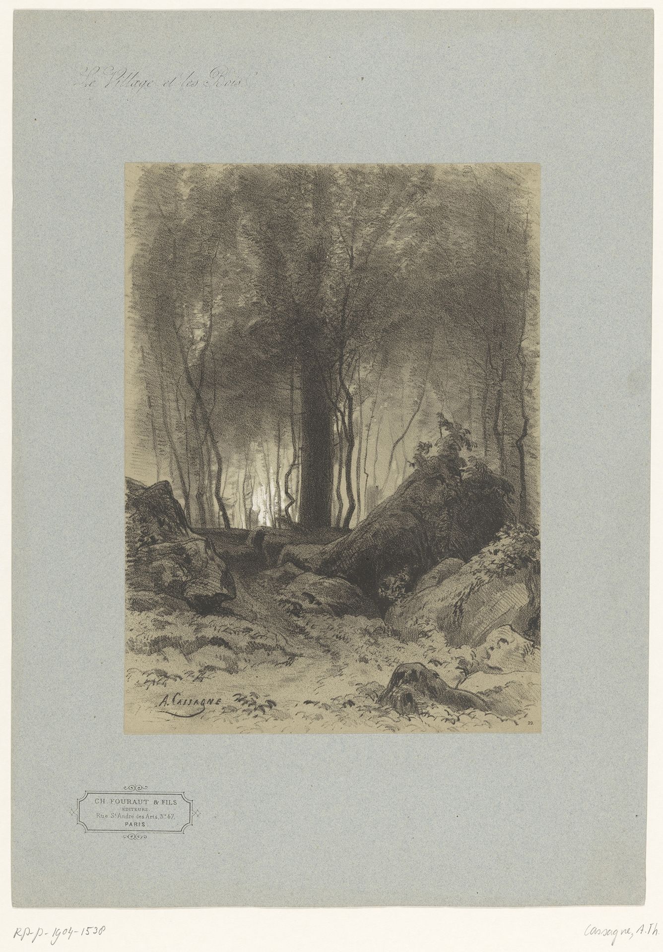 Bosgezicht met rotsblokken by Armand Théophile Cassagne