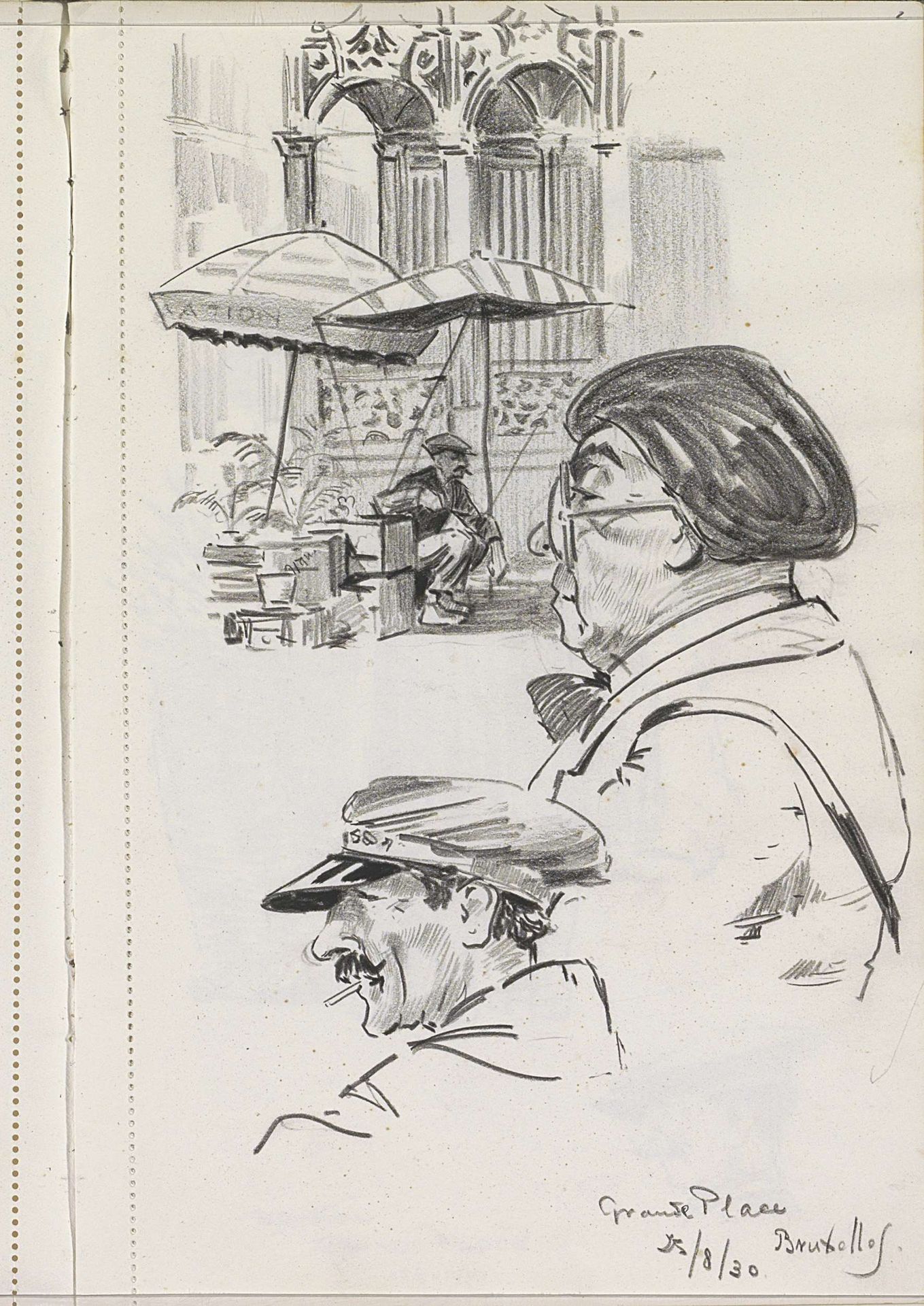 Verkoper en figuren op de Grote Markt te Brussel by Otto Verhagen