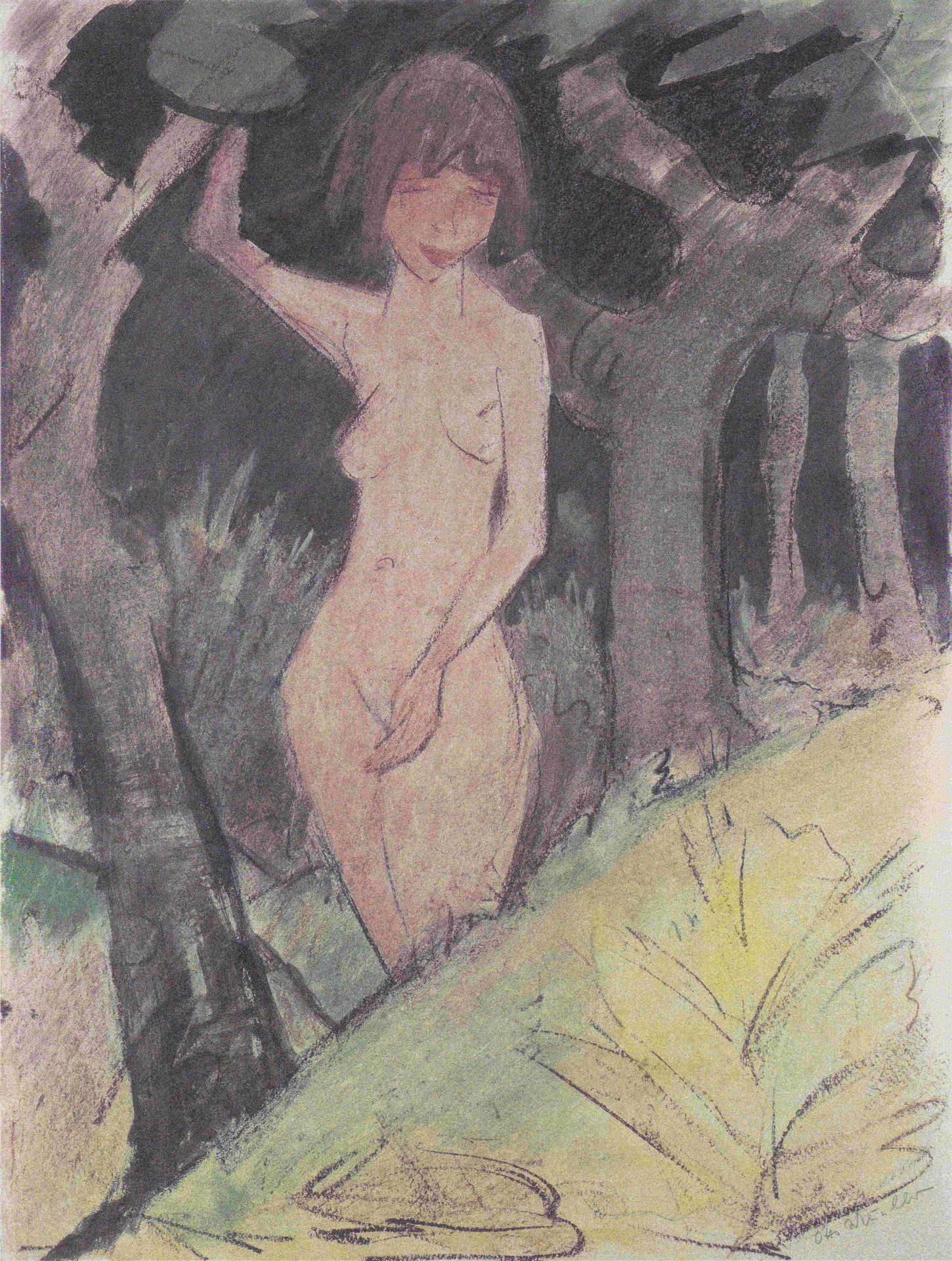 Zwischen Bäumen Stehendes Mädchen by Otto Mueller