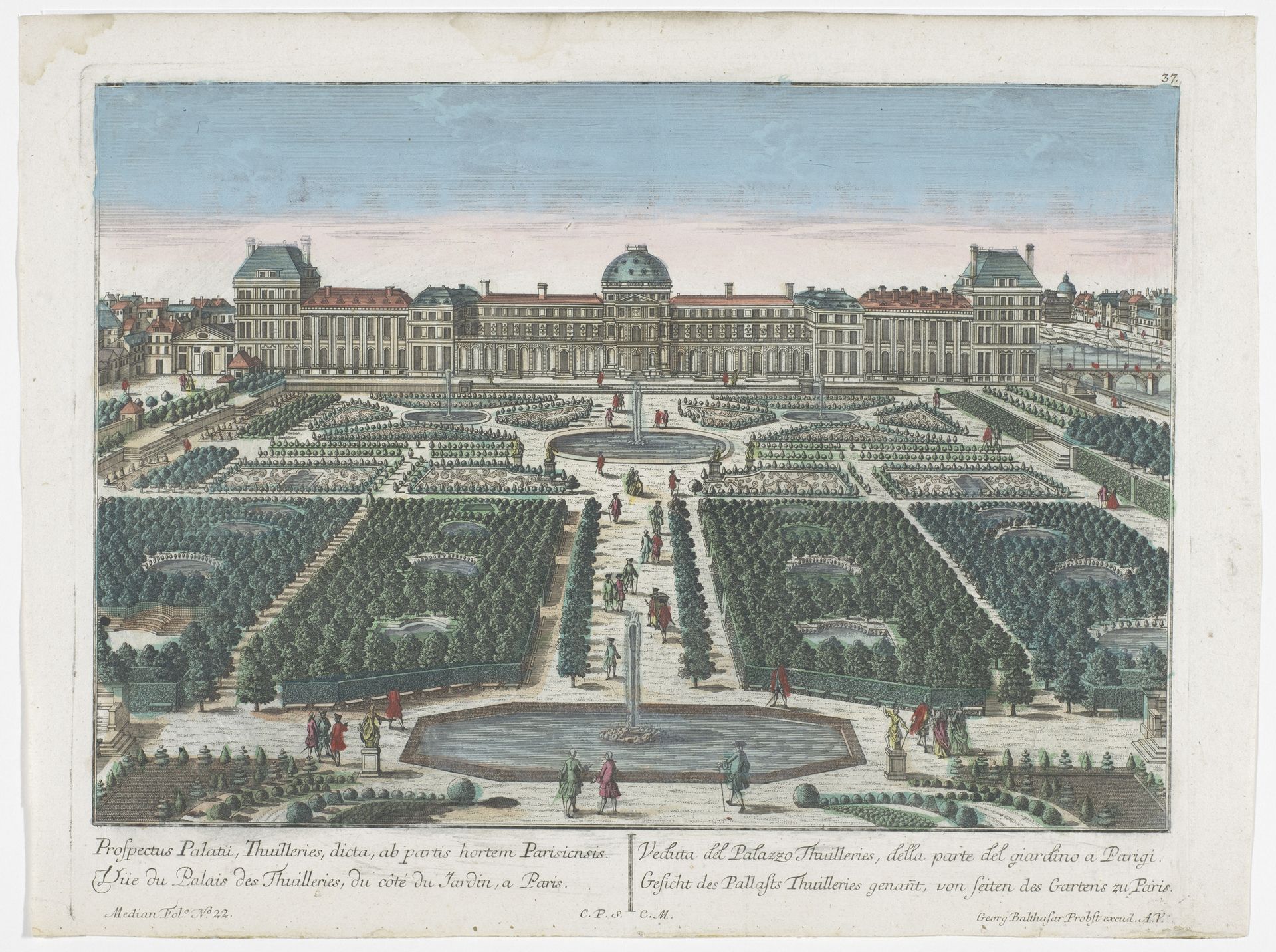 Gezicht op het Palais des Tuileries te Parijs gezien vanaf de Jardin des Tuileries by Georg Balthasar Probst