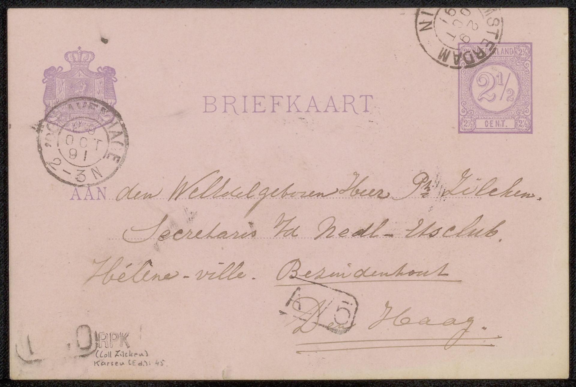 Briefkaart aan Philip Zilcken by Eduard Karsen