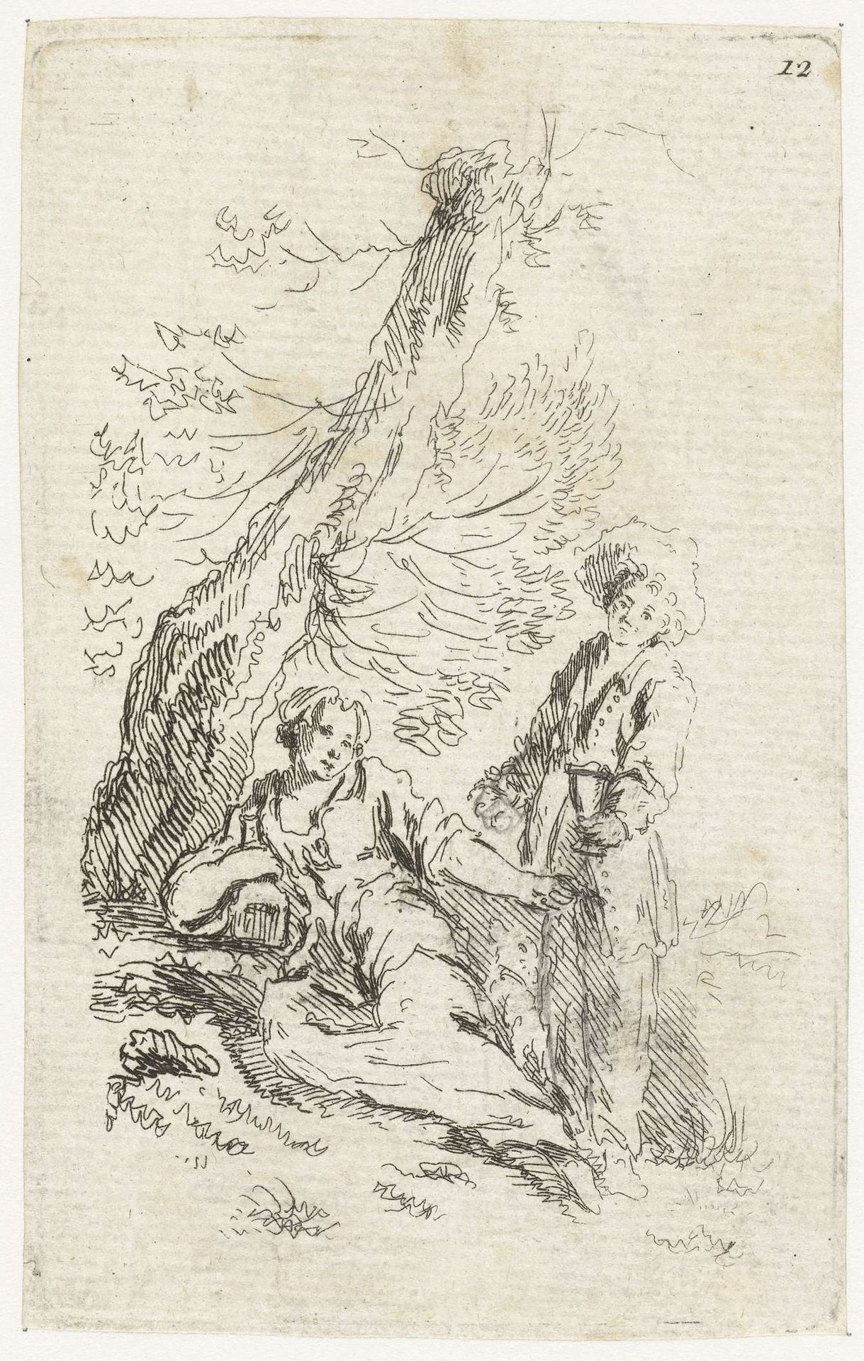 Jong stel drinkend bij een boom by Francois Boucher