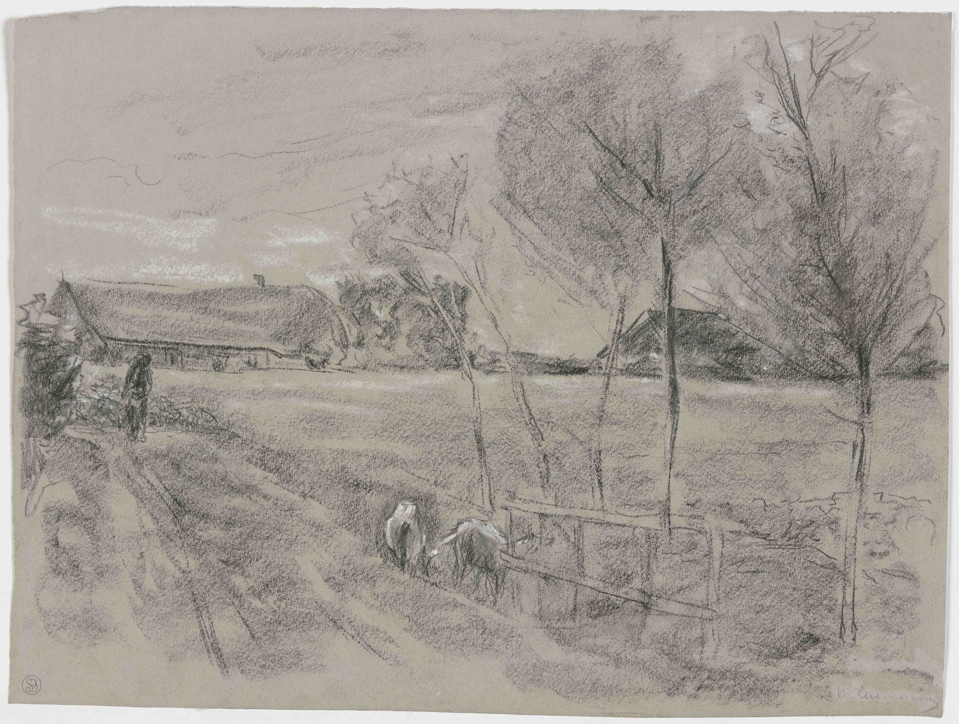 Landweg in Holland, vorne zwei Ziegen by Max Liebermann