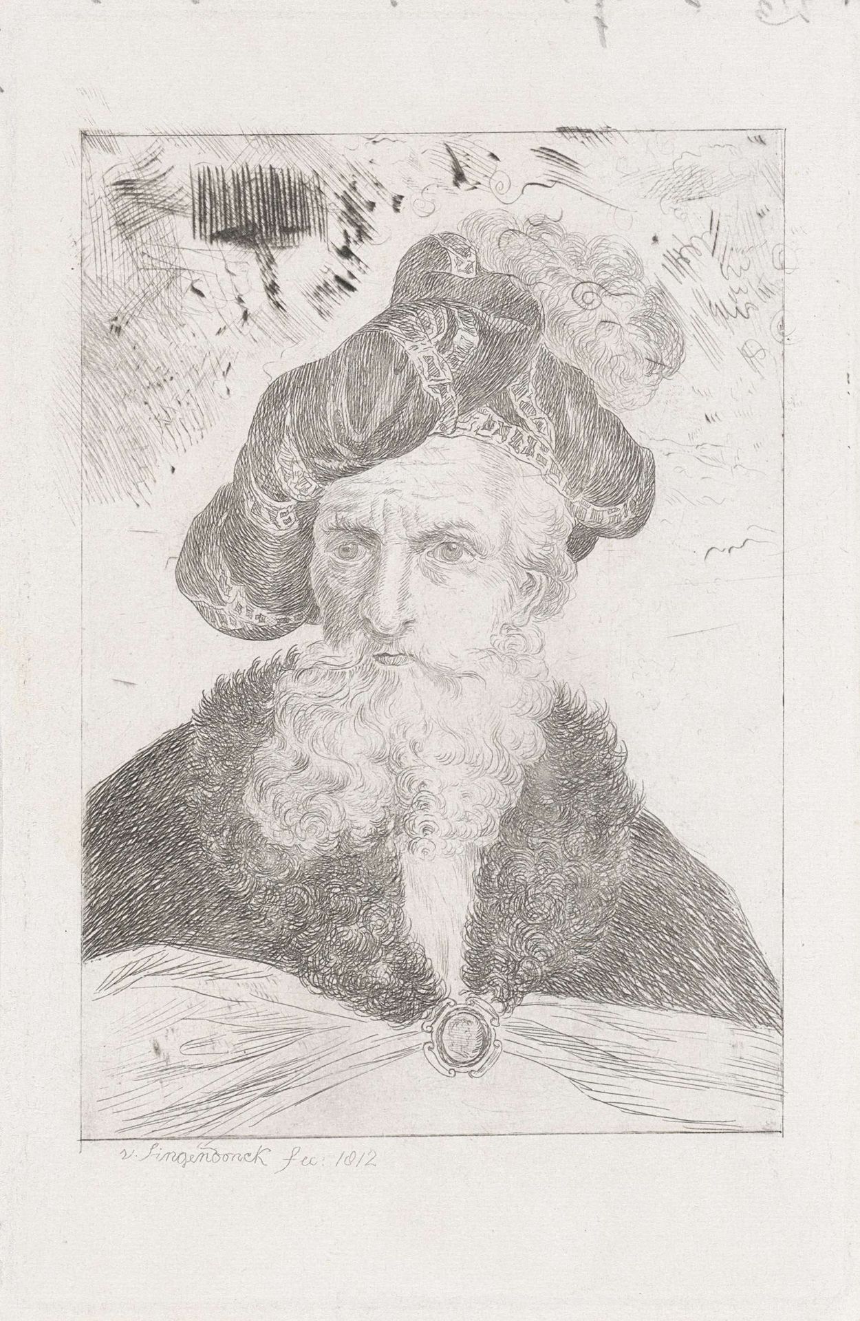 Portret van een man met baard en hoed by Diederik Jan Singendonck