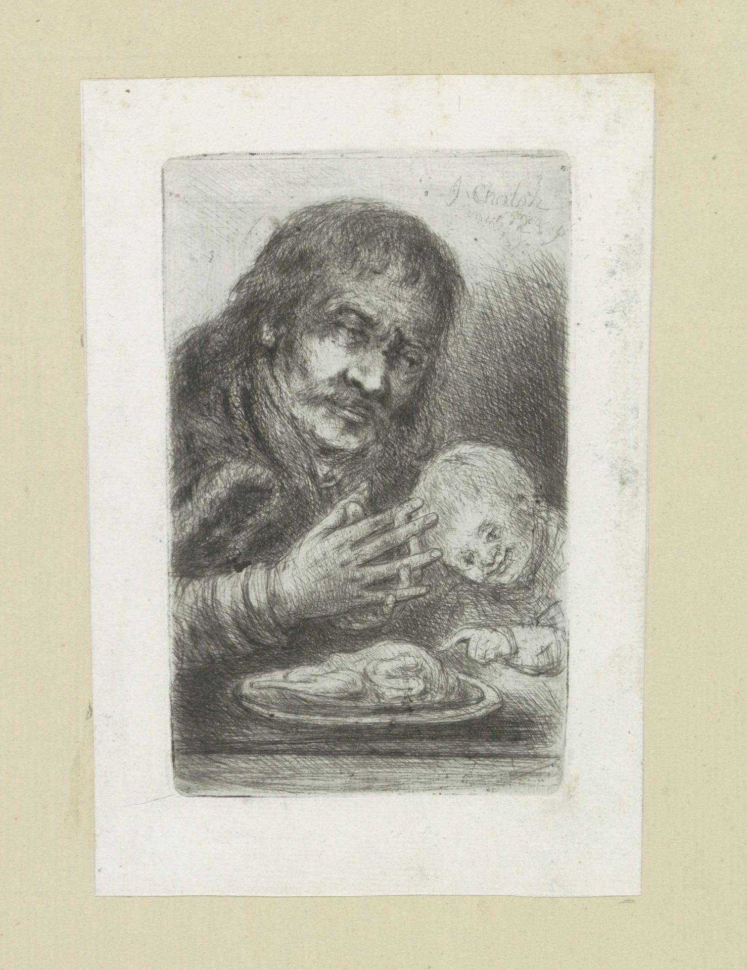 Man en kind aan de eettafel by Jan Chalon