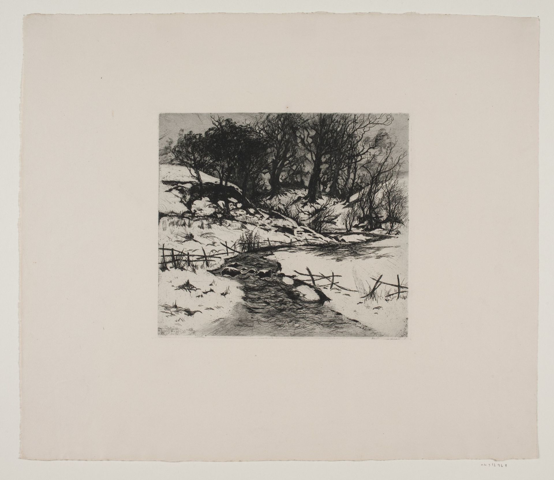 Vinter vandløb ved en skov by Thorvald Niss