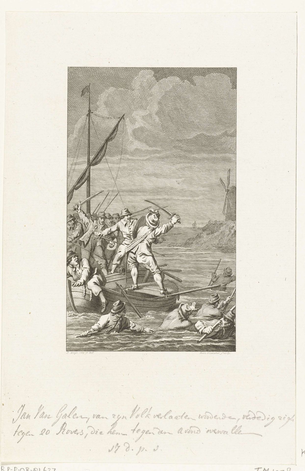Johan van Galen verdedigt zich tegen 20 rovers, 1649 by Reinier Vinkeles