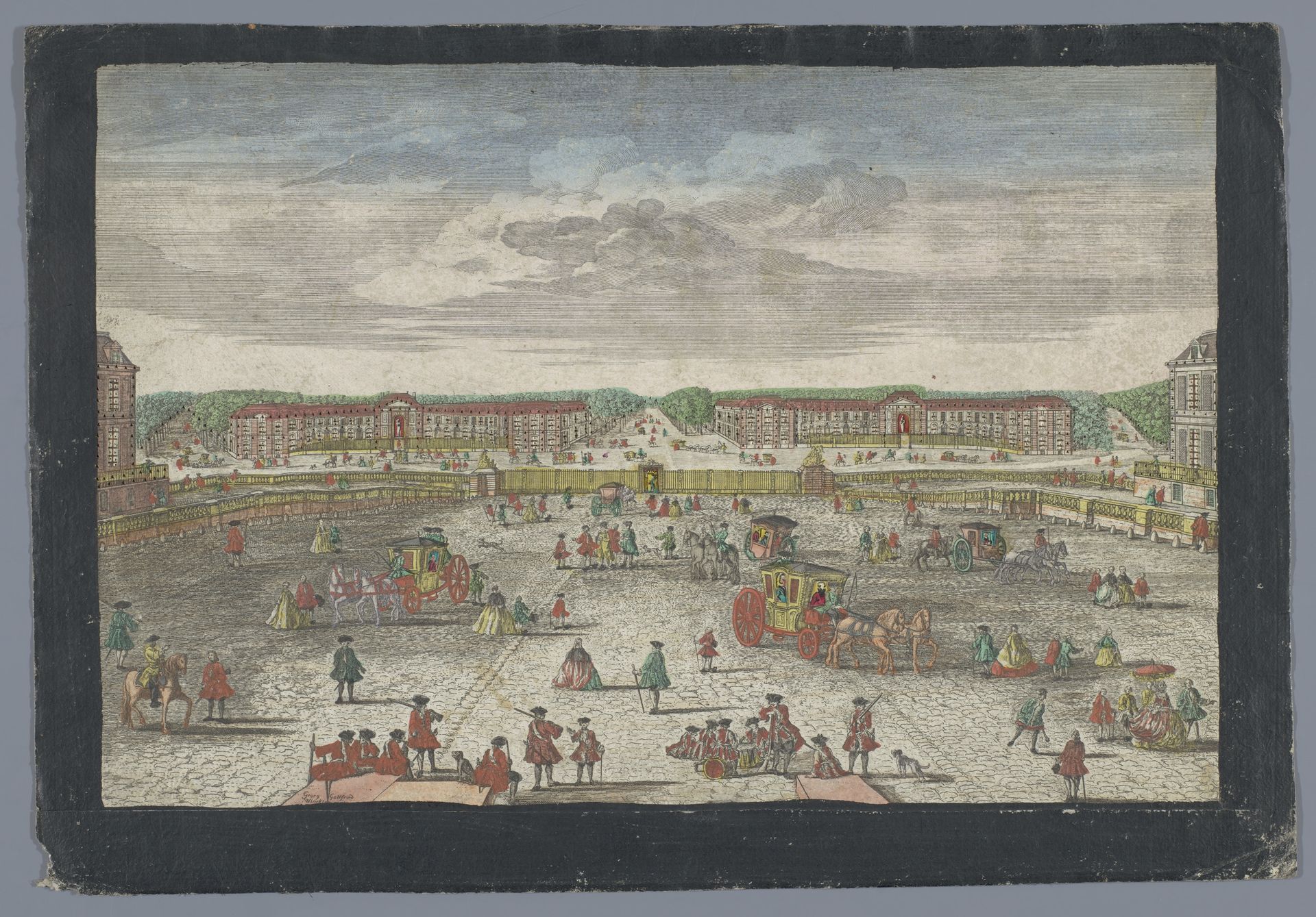 Gezicht op de stallen van het Paleis van Versailles by Georg Balthasar Probst