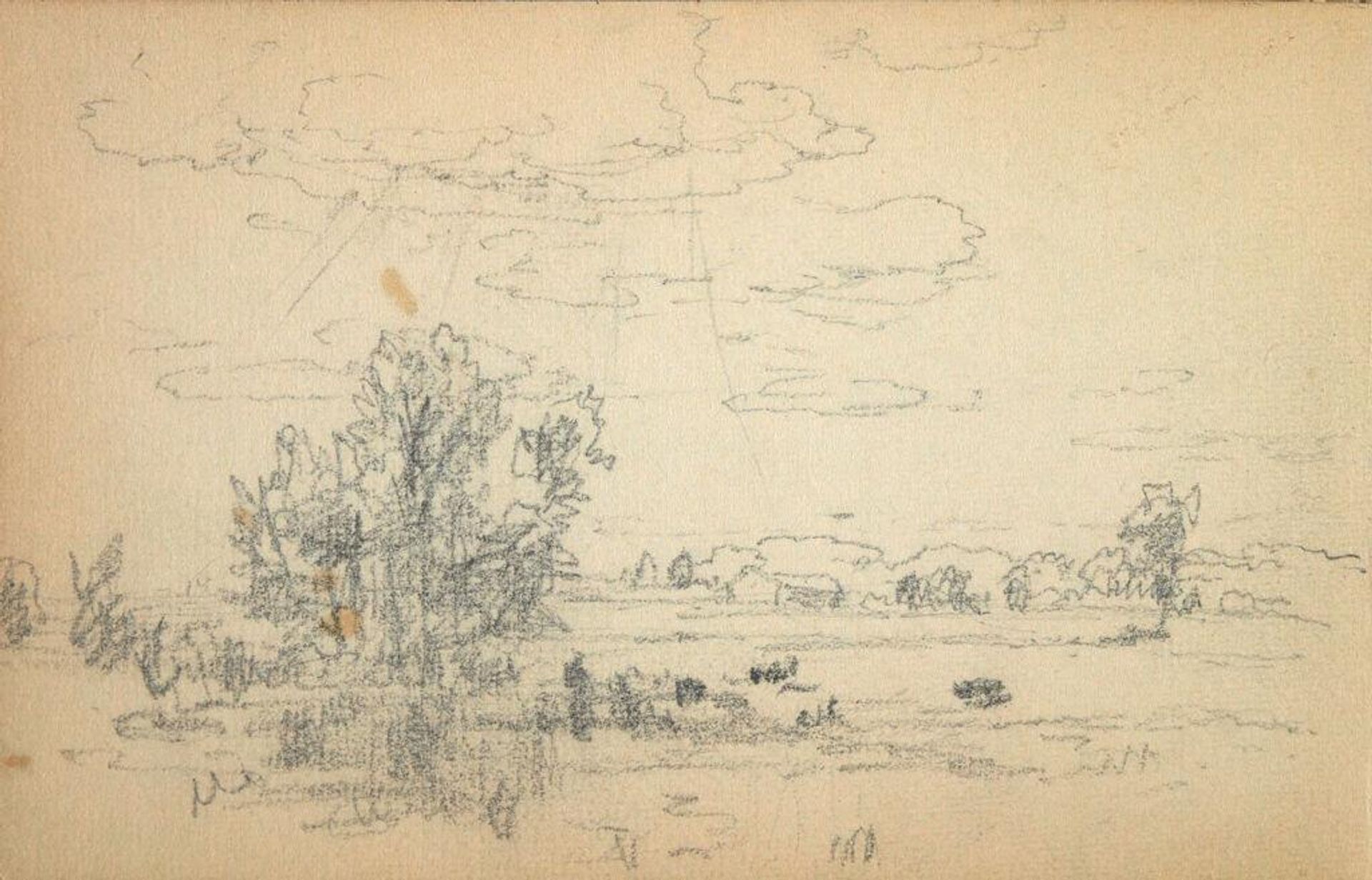 Blank page; verso: Landscape by Sanford Robinson Gifford