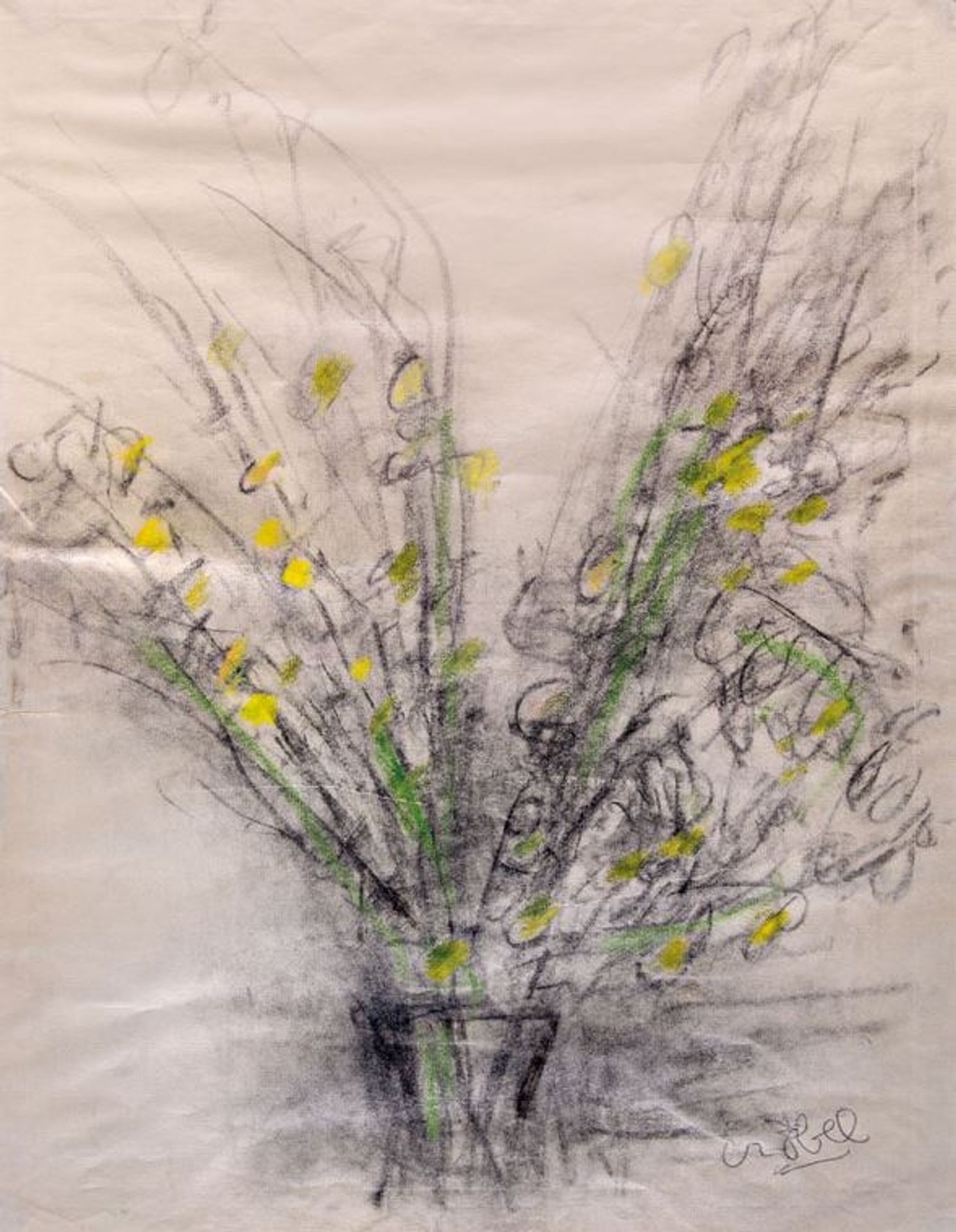 Czóbel Béla, Virág Csendélet, Pasztel,, Papír, 62x46cm by Bela Czobel