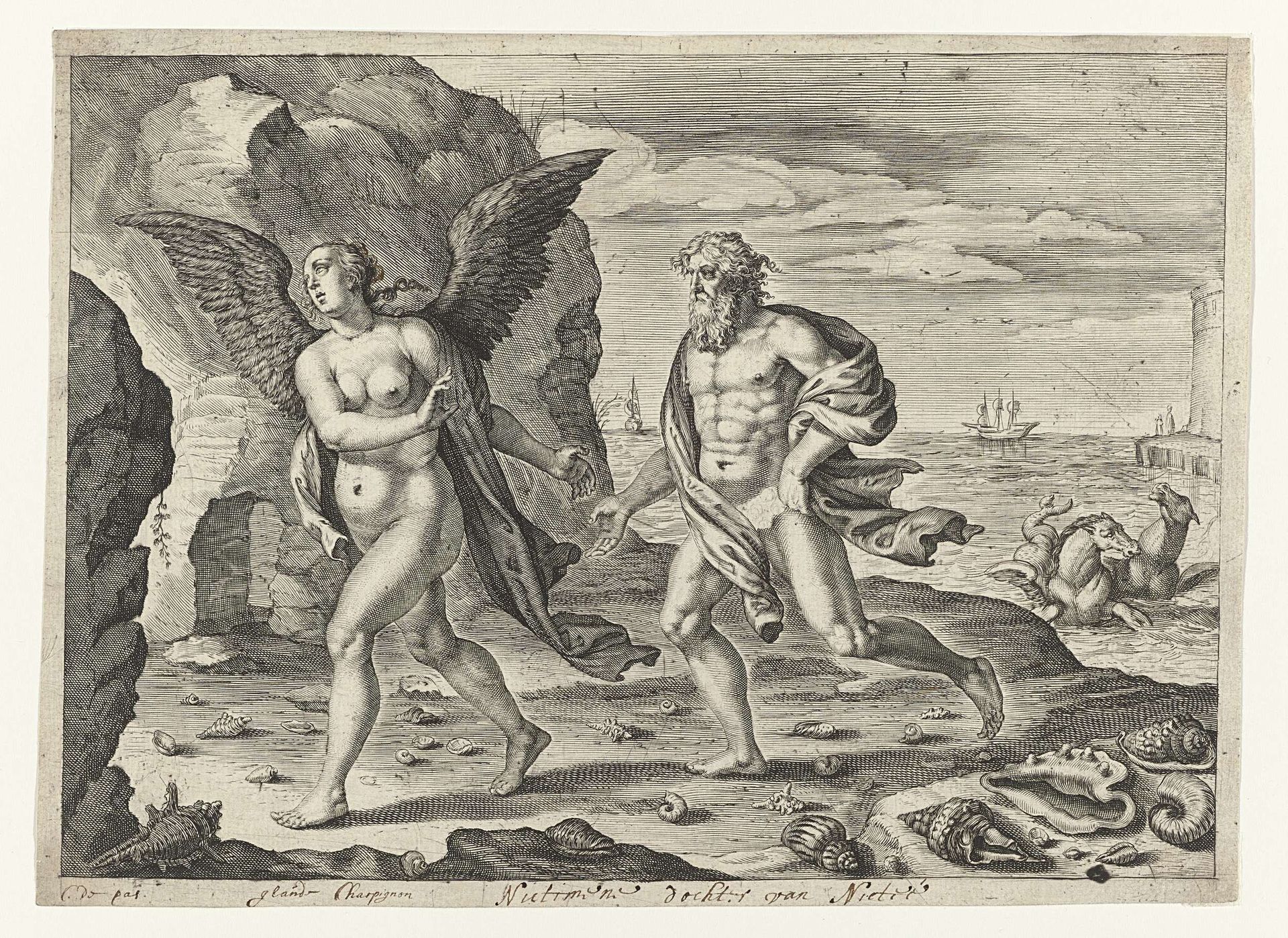 Coronis en Neptunus by Crispijn van de (II) Passe