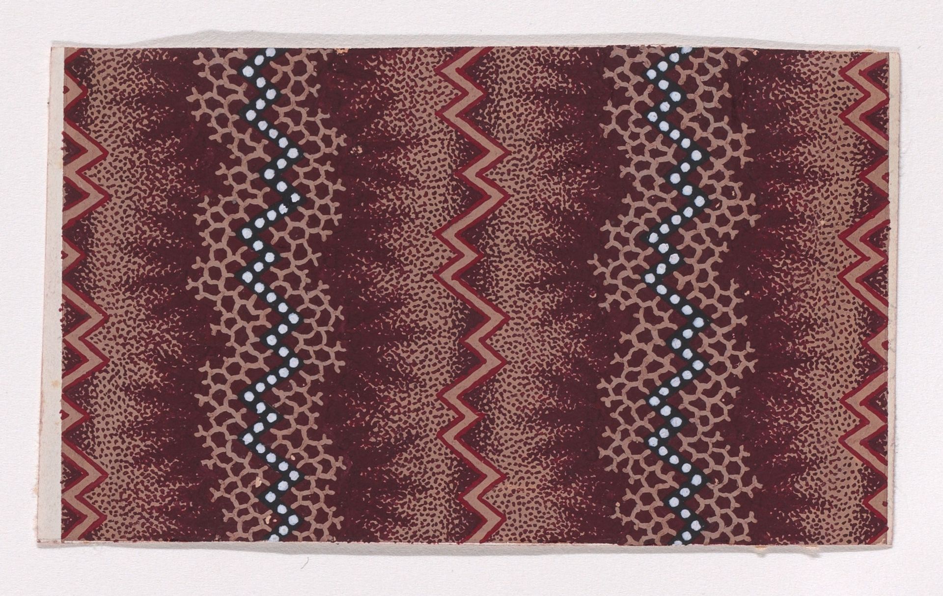 Textile Design with Alternating Vertical Zig-Zagging Strips and Pearls by Anonymous