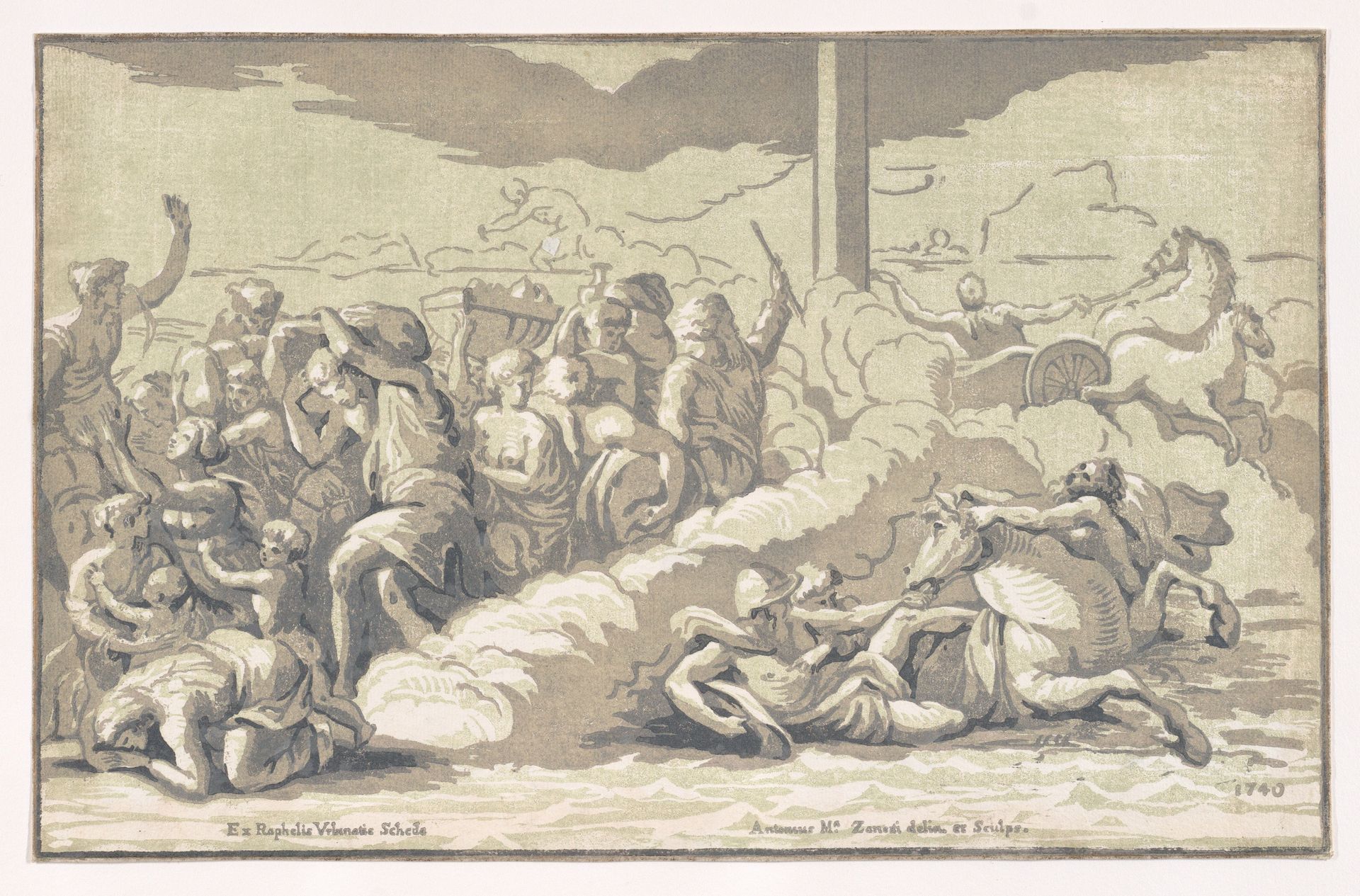 Landscape with Group of Trees Surrounded by Water, Cottage at Left, Woman Seated Right Foreground by Richard Cooper II