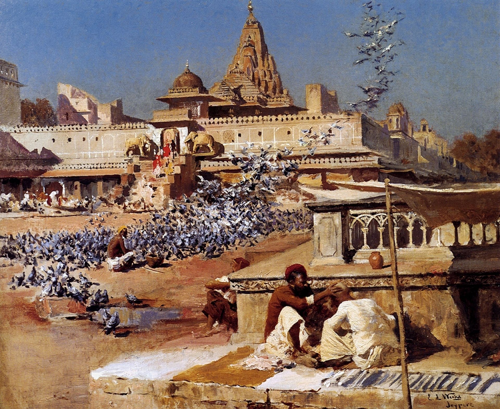 Feeding The Sacred Pigeons, Jaipur by Edwin Lord Weeks