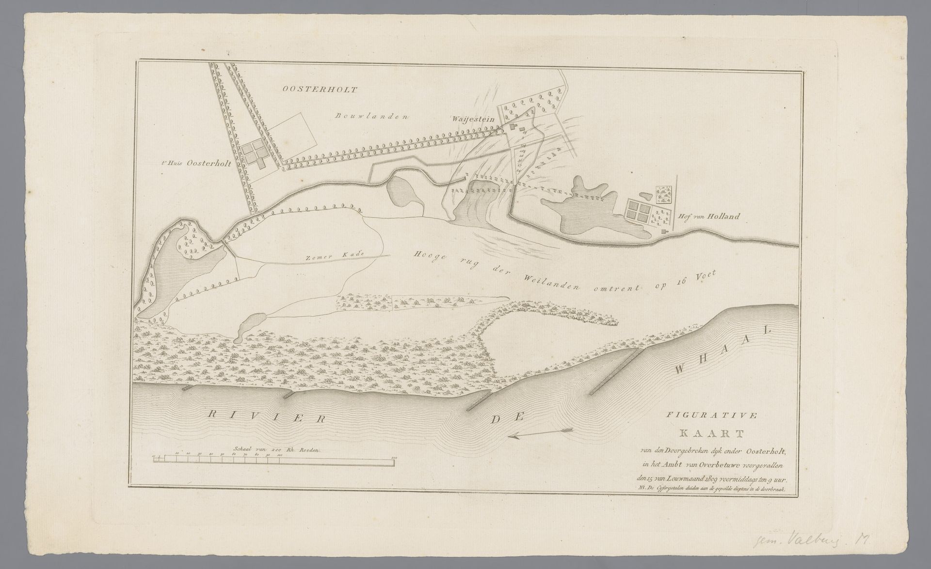 Kaart van dijkdoorbraak onder Oosterhout, 1809 by Anonymous