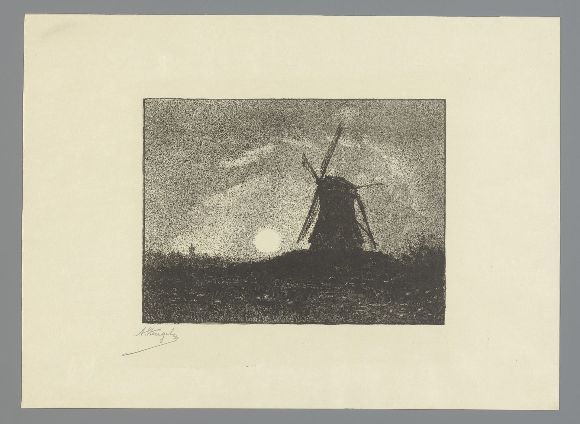 Molen bij volle maan by Alphonse Stengelin