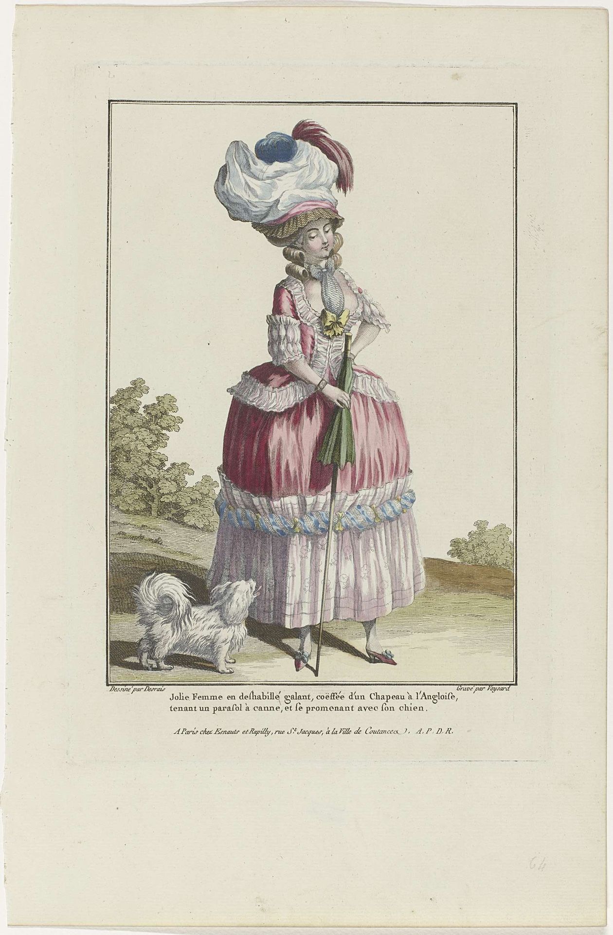 Gallerie des Modes et Costumes Français, 1778, L 64 : Jolie Femme en deshabillé galant (...). by Etienne Claude Voysard