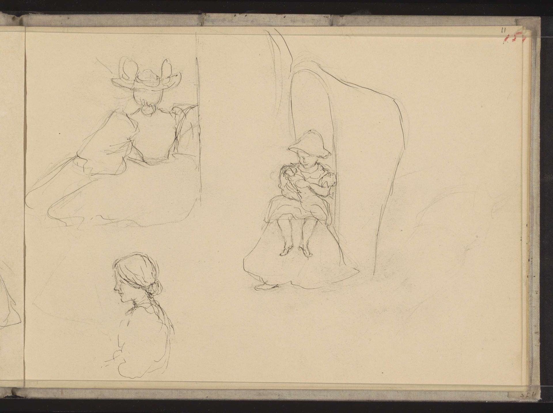 Studieblad, onder andere met een zittende vrouw by Jozef Israëls