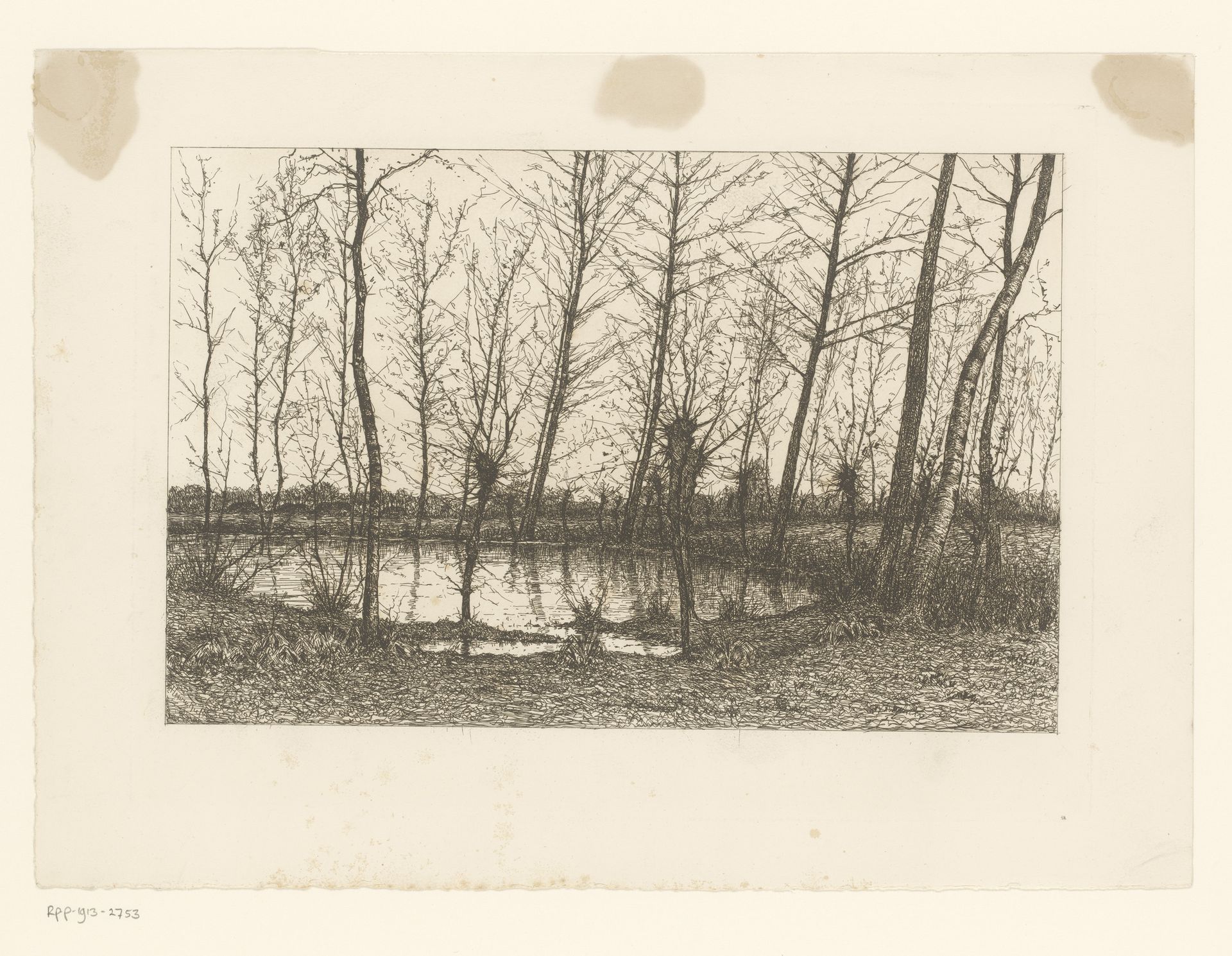 Landschap met vijver omringd door bomen by Henri Rul